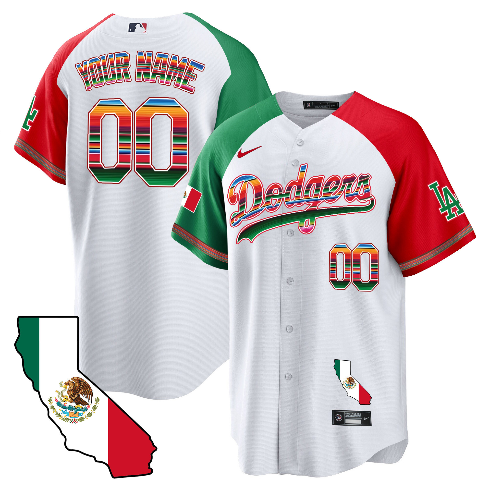 Los Angeles Dodgers Mexico California Map Cool Base Custom Alternate Jersey - All Stitched