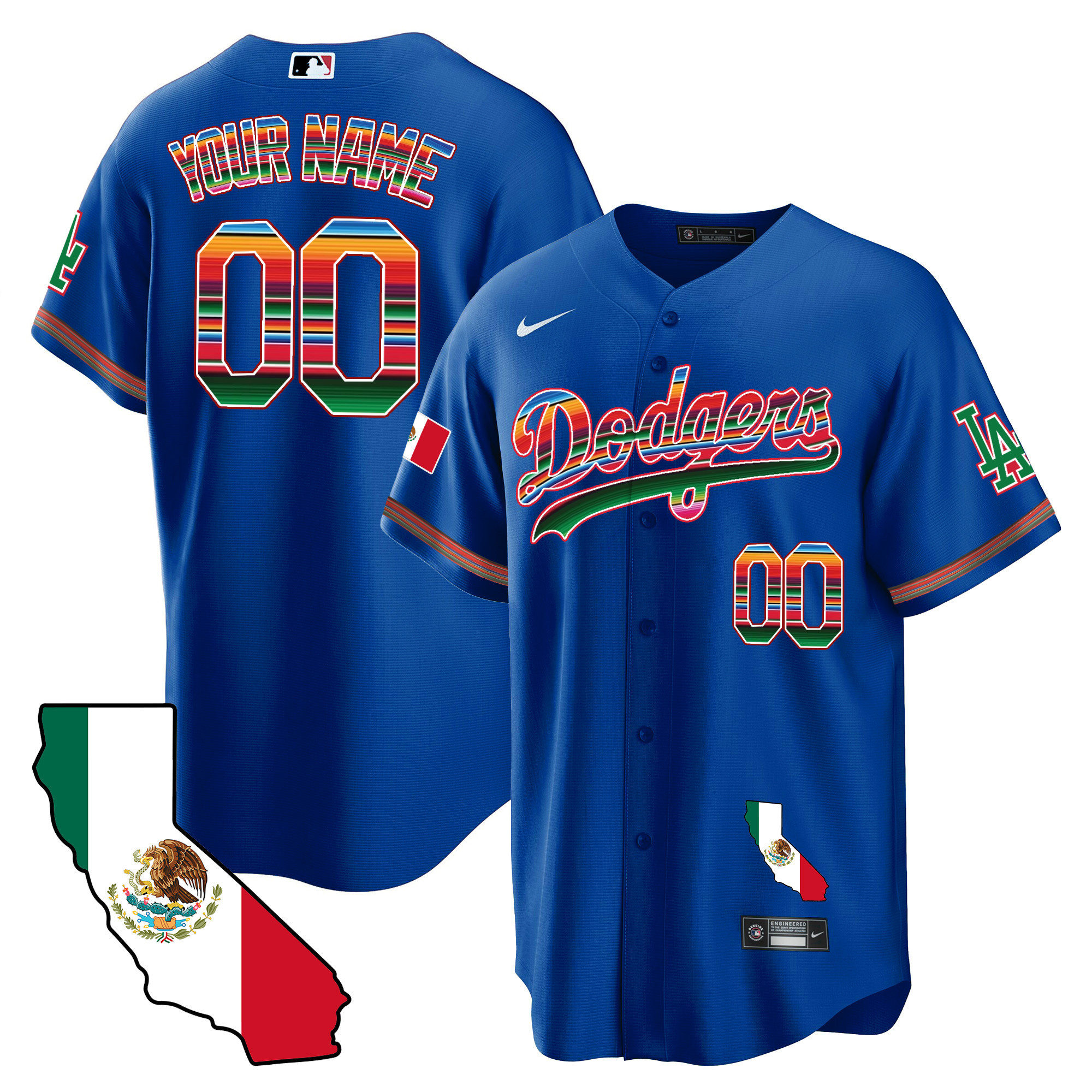 Los Angeles Dodgers Mexico California Map Cool Base Custom Royal Jersey - All Stitched