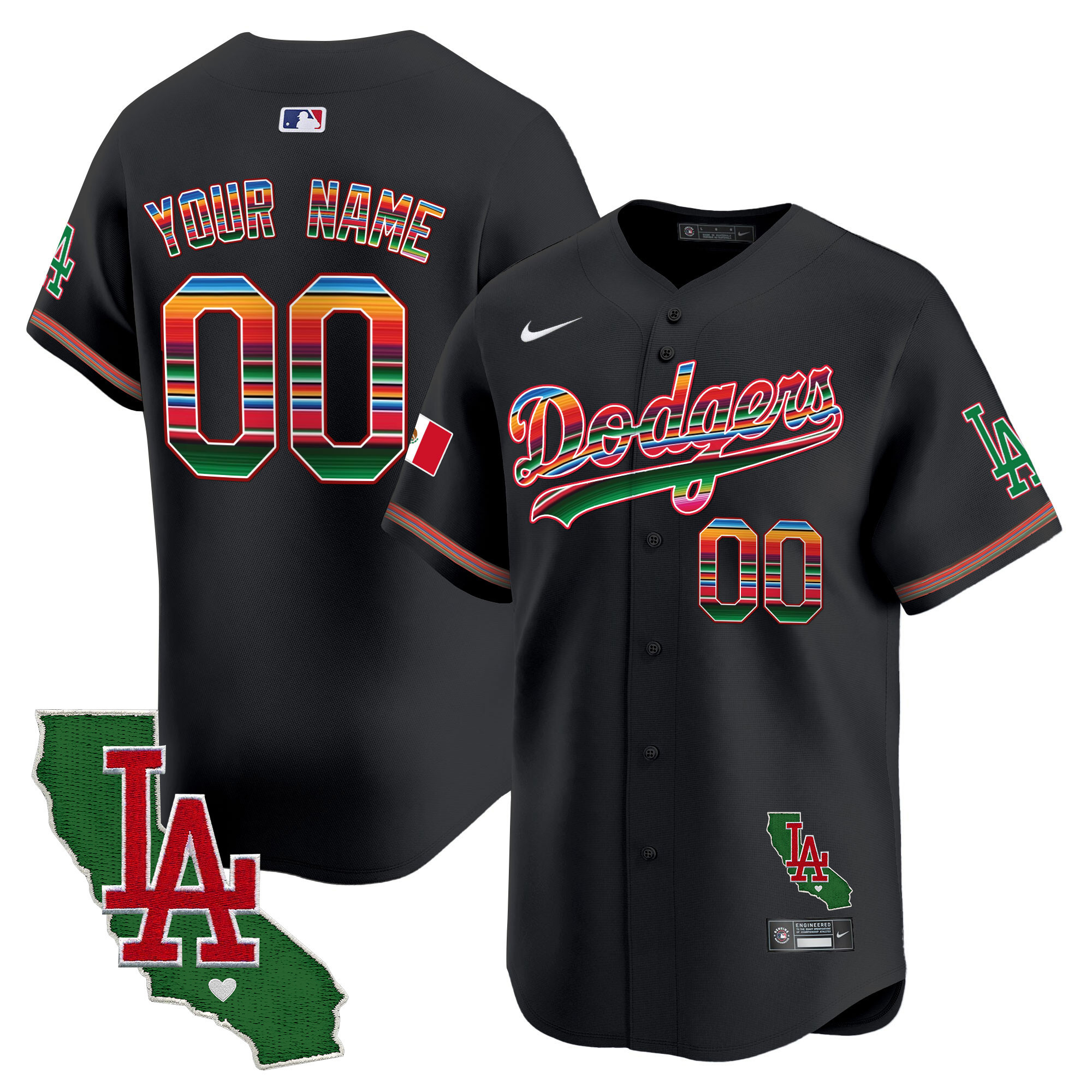 Los Angeles Dodgers Mexico California Patch Vapor Premier Limited Custom Black Jersey - All Stitched