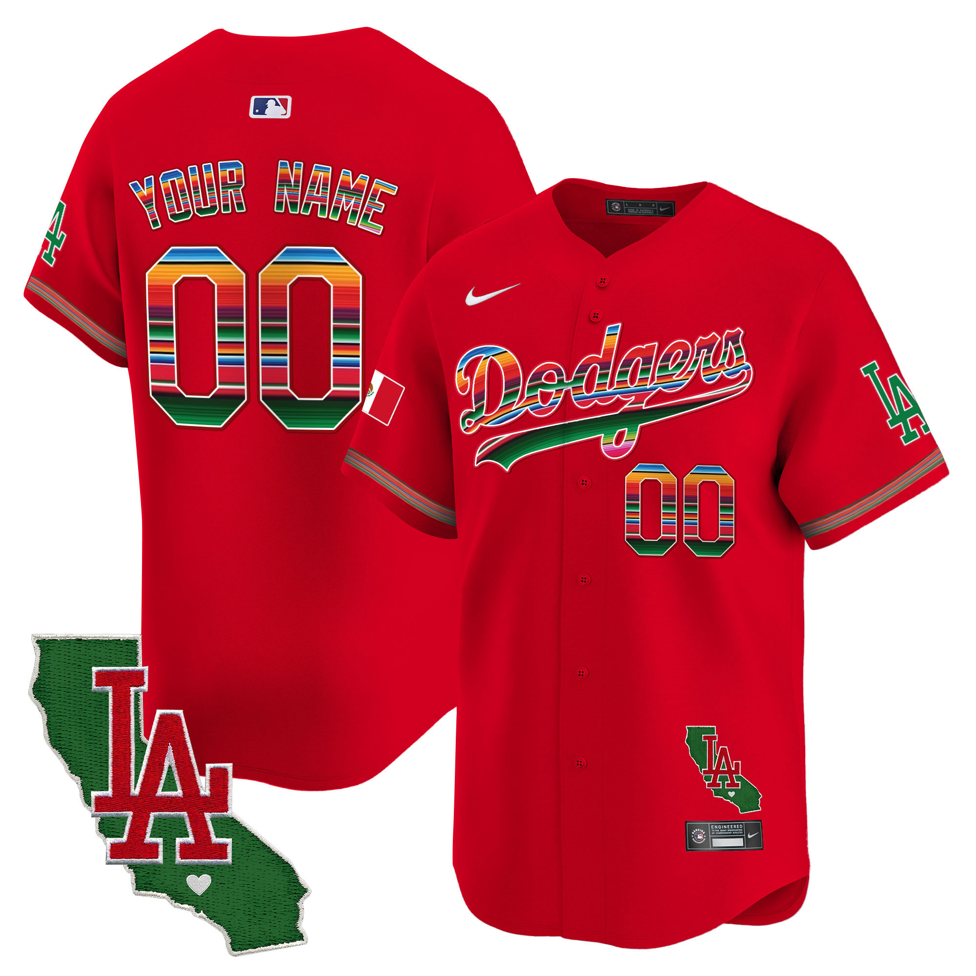 Los Angeles Dodgers Mexico California Patch Vapor Premier Limited Custom Red Jersey - All Stitched