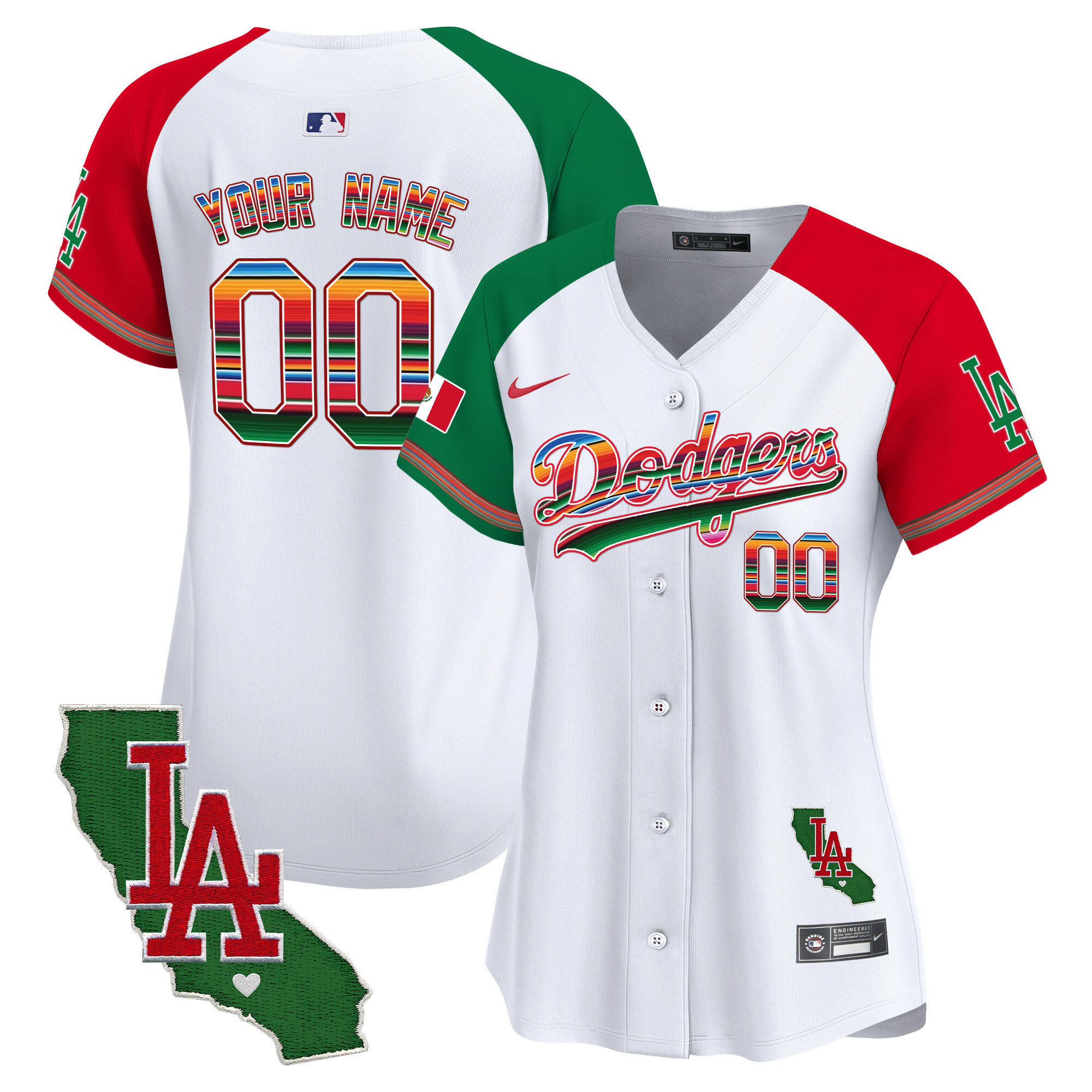 Los Angeles Dodgers Mexico California Patch Vapor Premier Limited Custom V2 Alternate Jersey - All Stitched