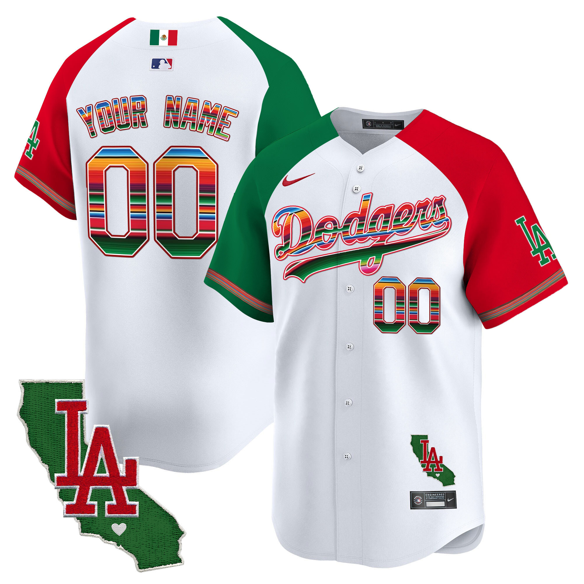 Los Angeles Dodgers Mexico California Patch Vapor Premier Limited Custom V2 Alternate Jersey - All Stitched