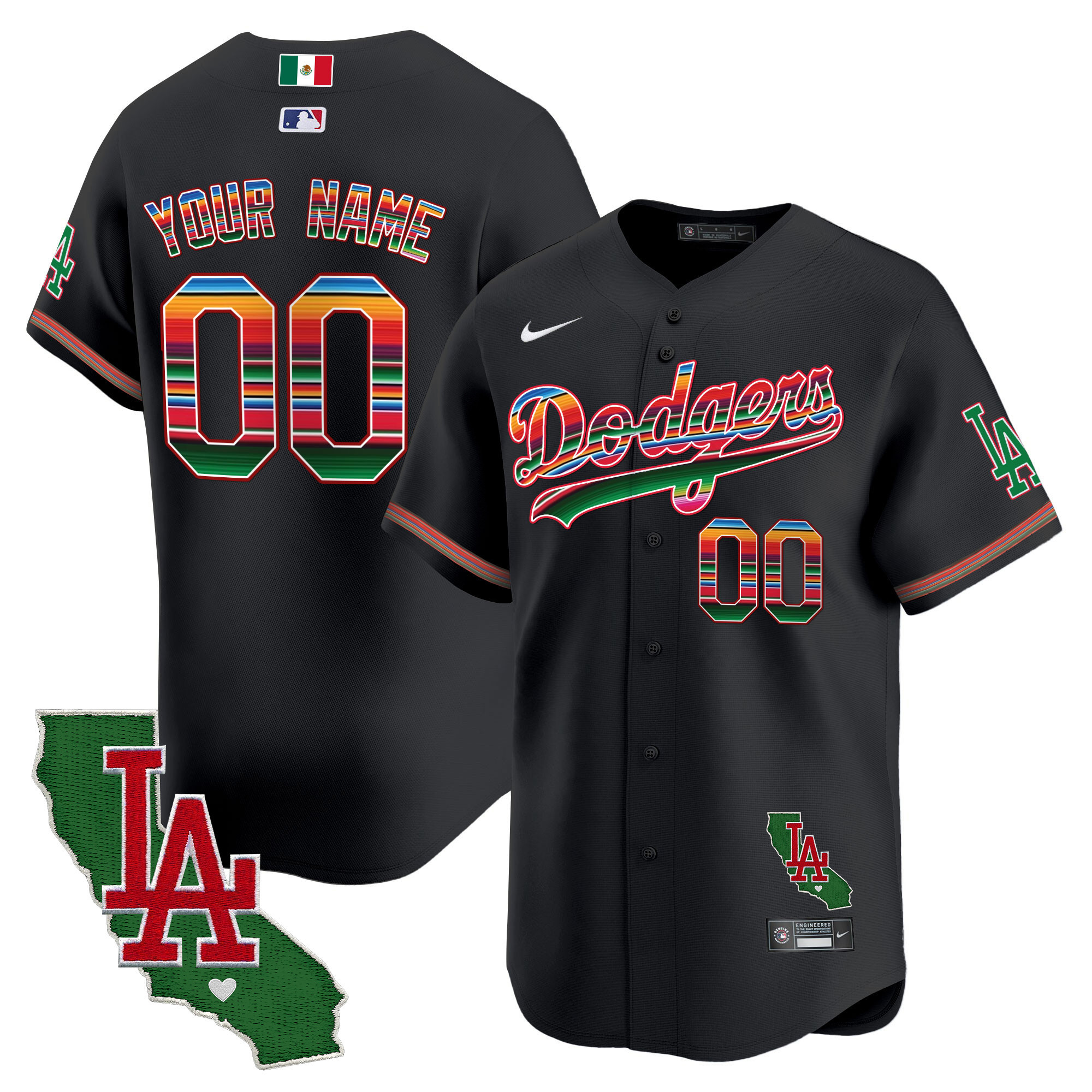 Los Angeles Dodgers Mexico California Patch Vapor Premier Limited Custom V2 Black Jersey - All Stitched