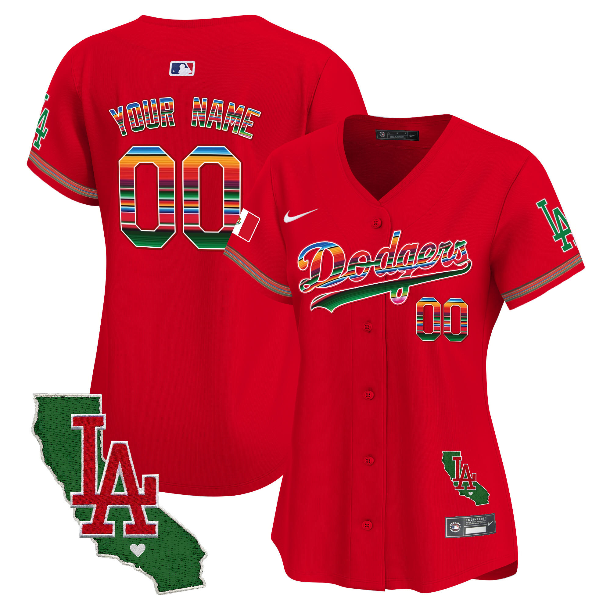 Los Angeles Dodgers Mexico California Patch Vapor Premier Limited Custom V2 Red Jersey - All Stitched