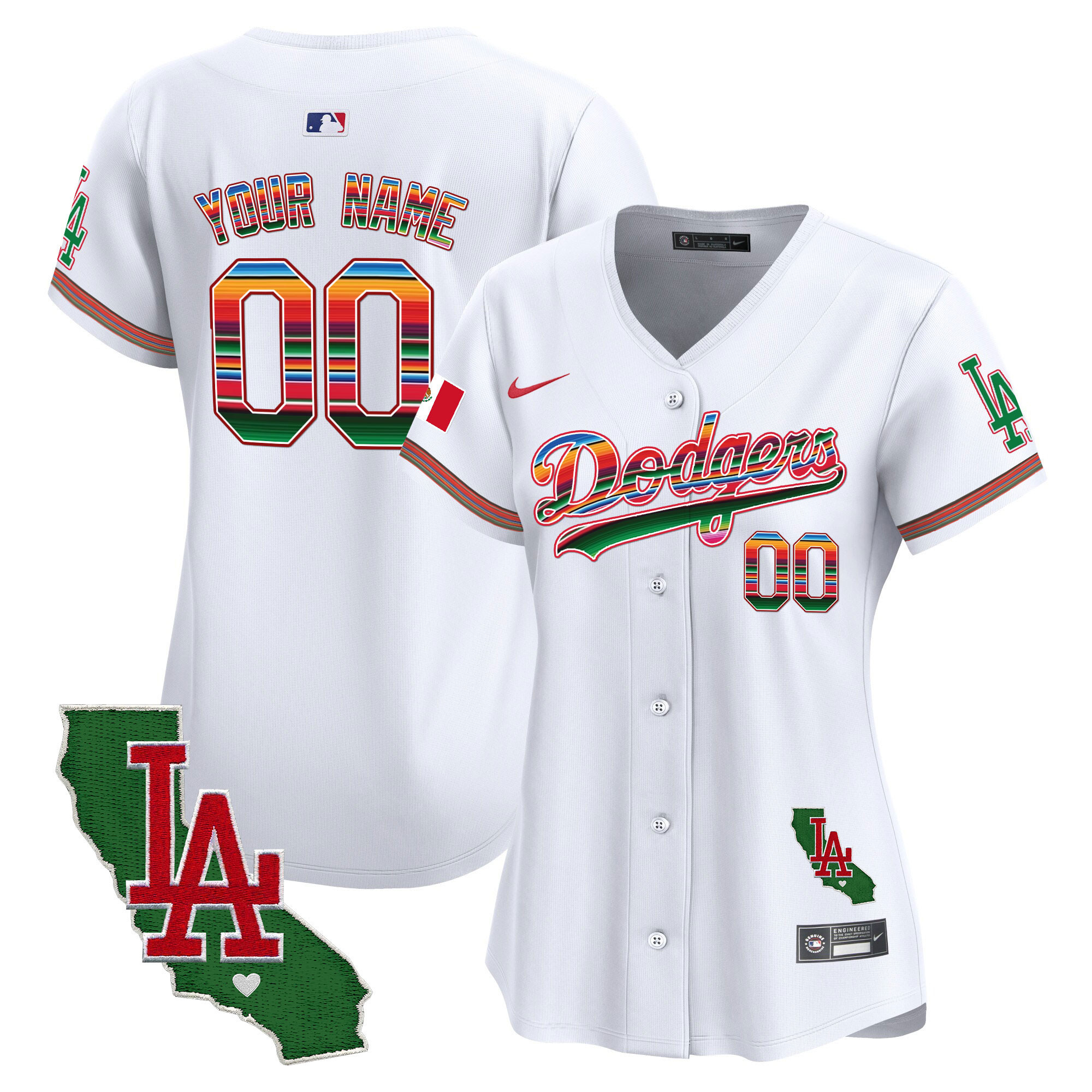 Los Angeles Dodgers Mexico California Patch Vapor Premier Limited Custom V2 White Jersey - All Stitched