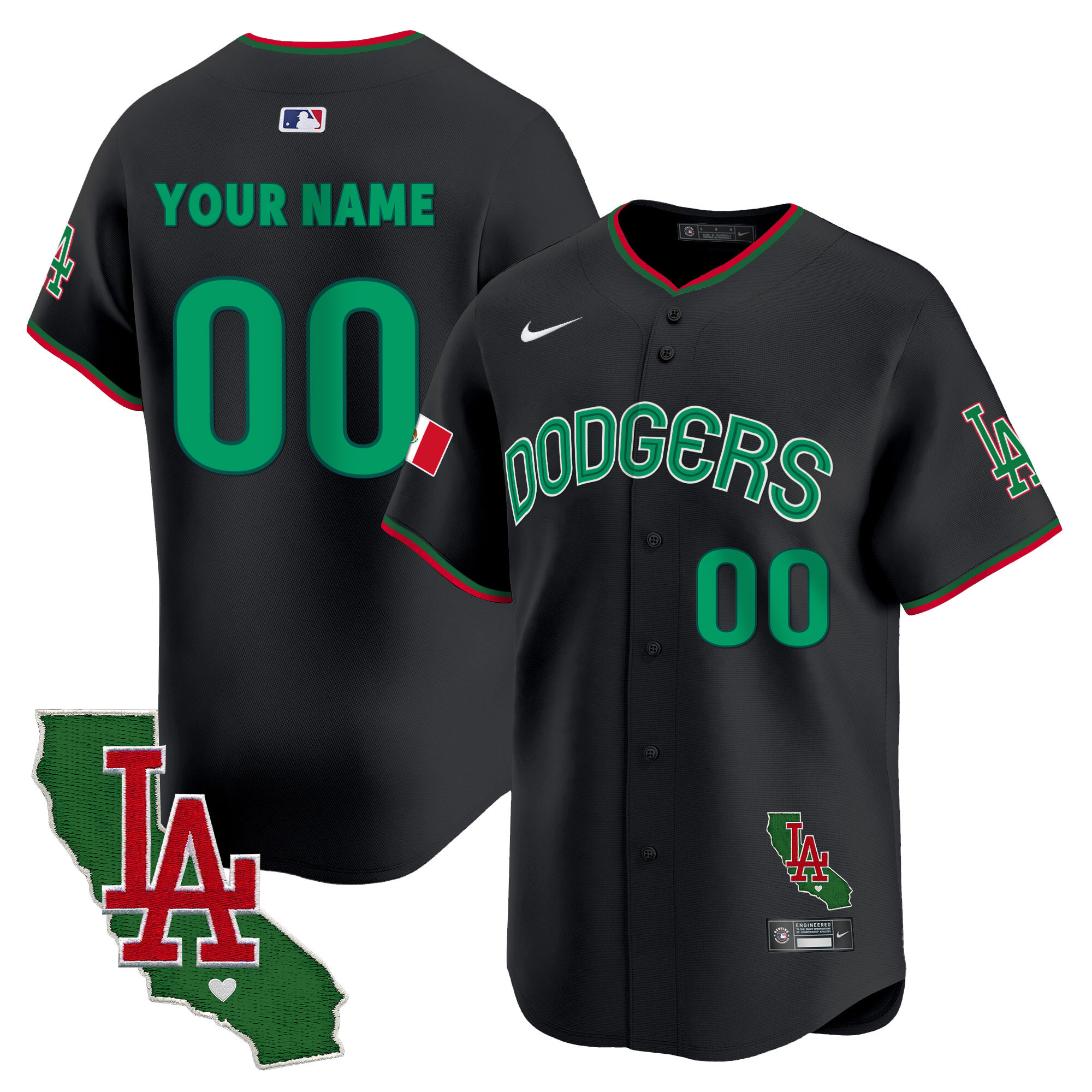 Los Angeles Dodgers Mexico California Patch Vapor Premier Limited Custom V3 Black Jersey - All Stitched