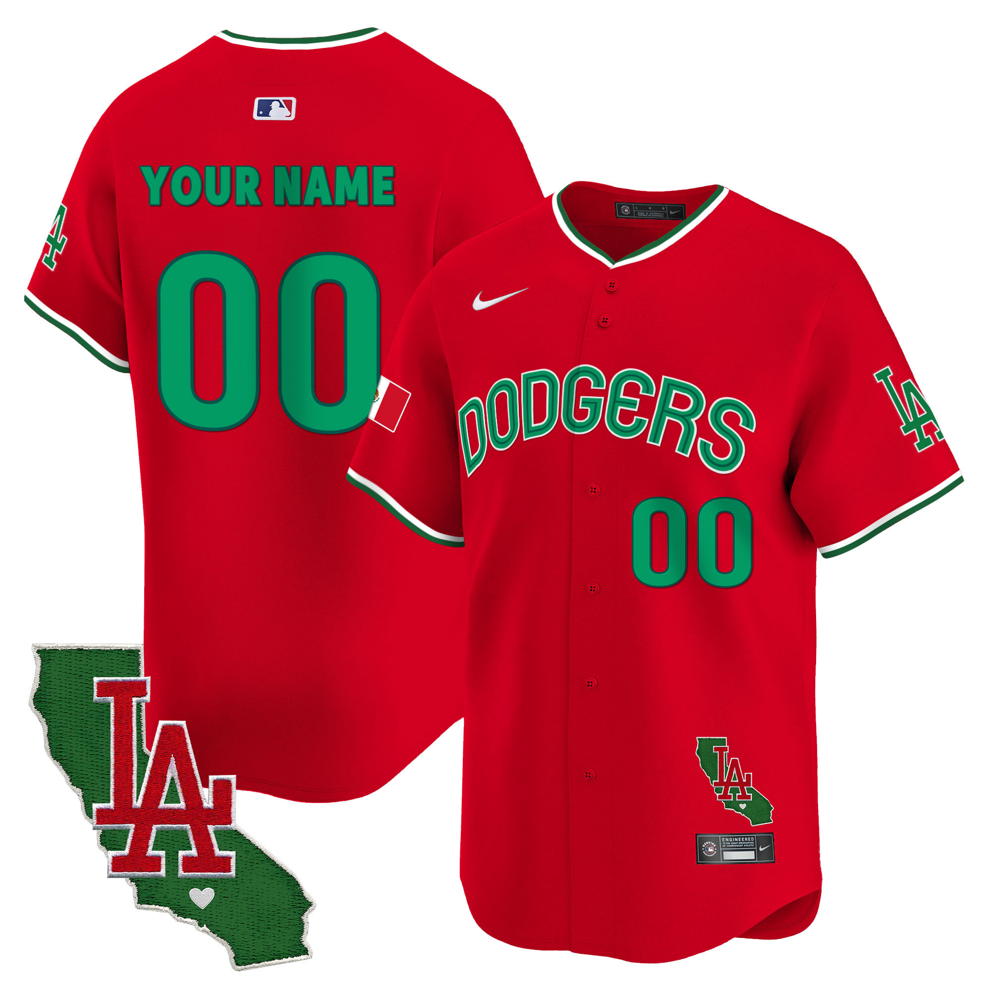 Los Angeles Dodgers Mexico California Patch Vapor Premier Limited Custom V3 Red Jersey - All Stitched