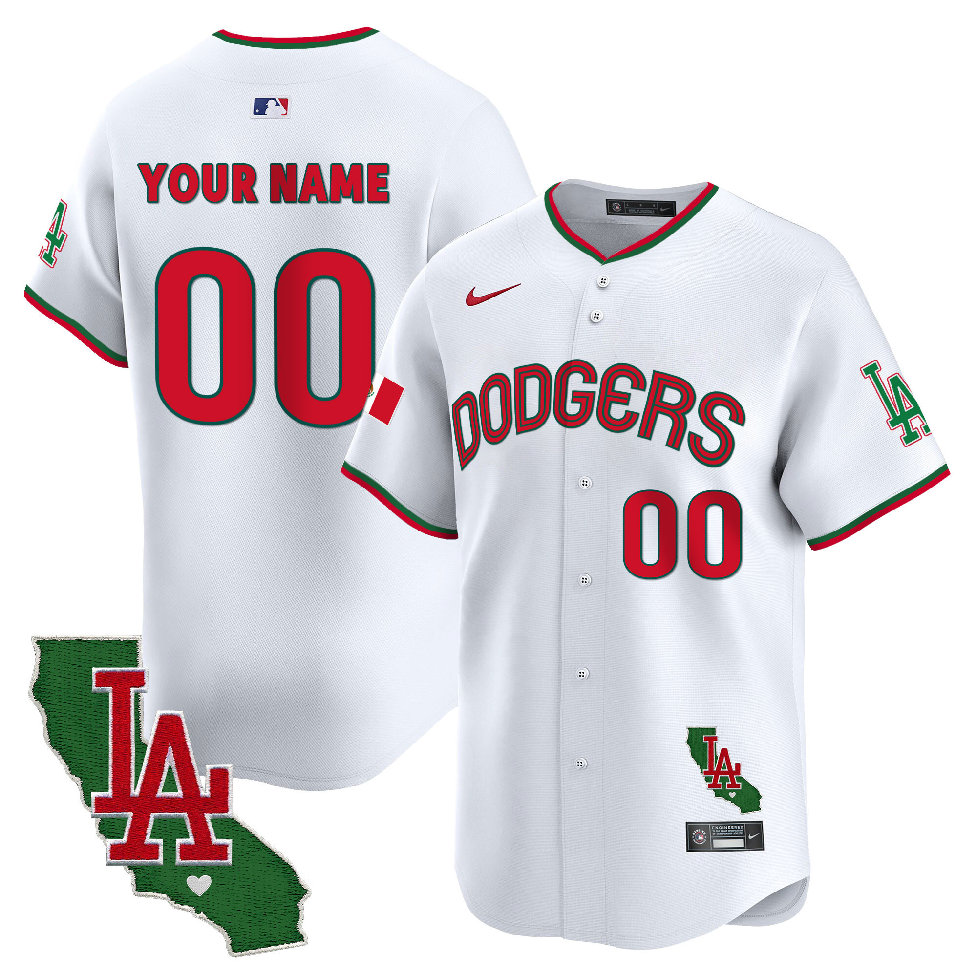Los Angeles Dodgers Mexico California Patch Vapor Premier Limited Custom V3 White Jersey - All Stitched