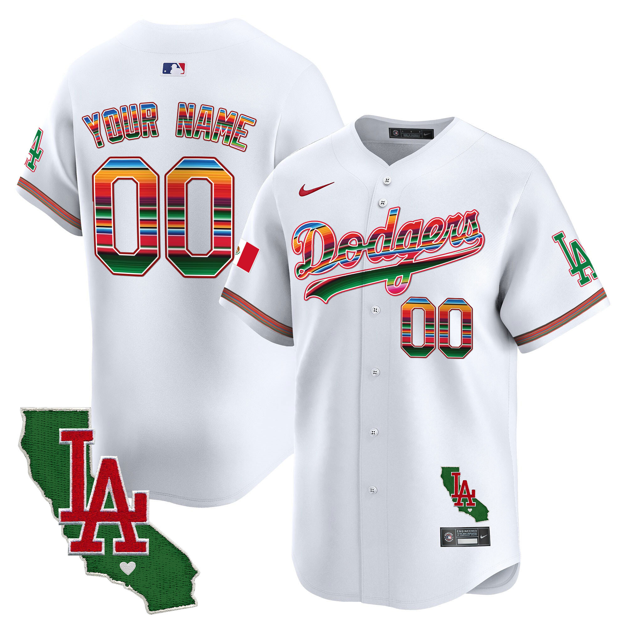 Los Angeles Dodgers Mexico California Patch Vapor Premier Limited Custom White Jersey - All Stitched