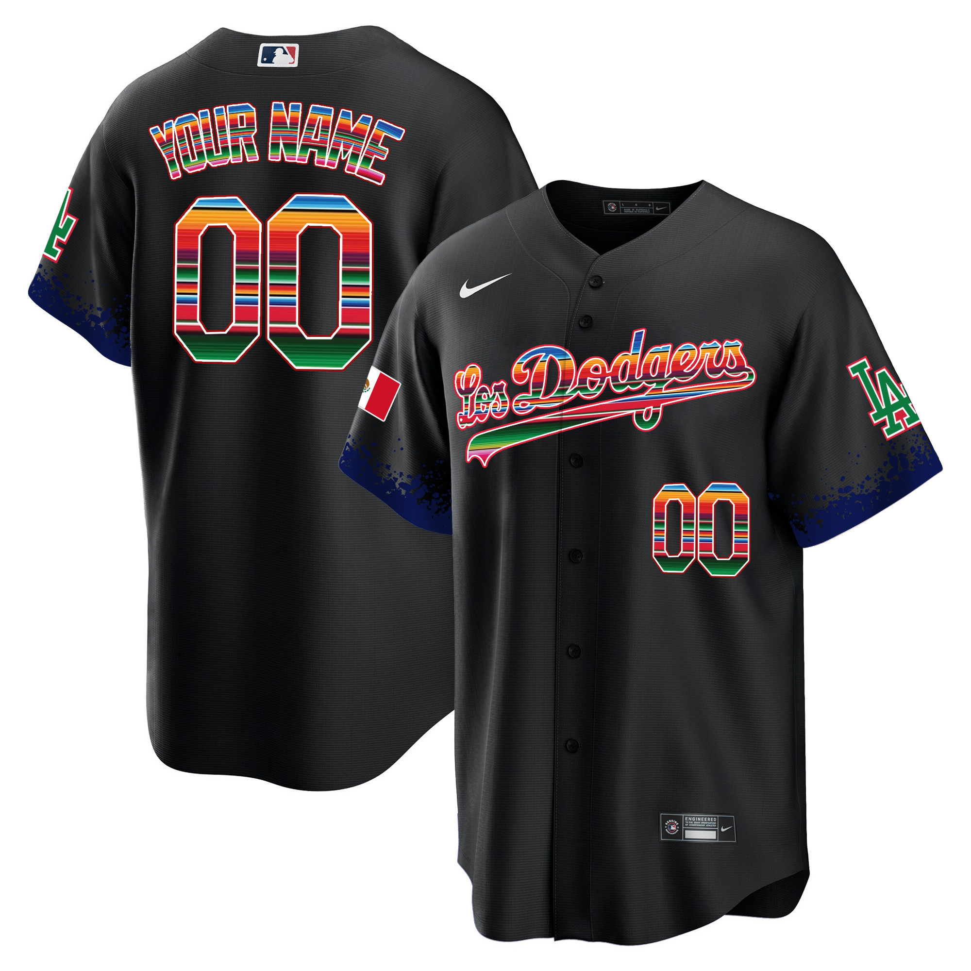 Los Angeles Dodgers Mexico Cool Base City Connect Limited Custom Black Jersey - All Stitched