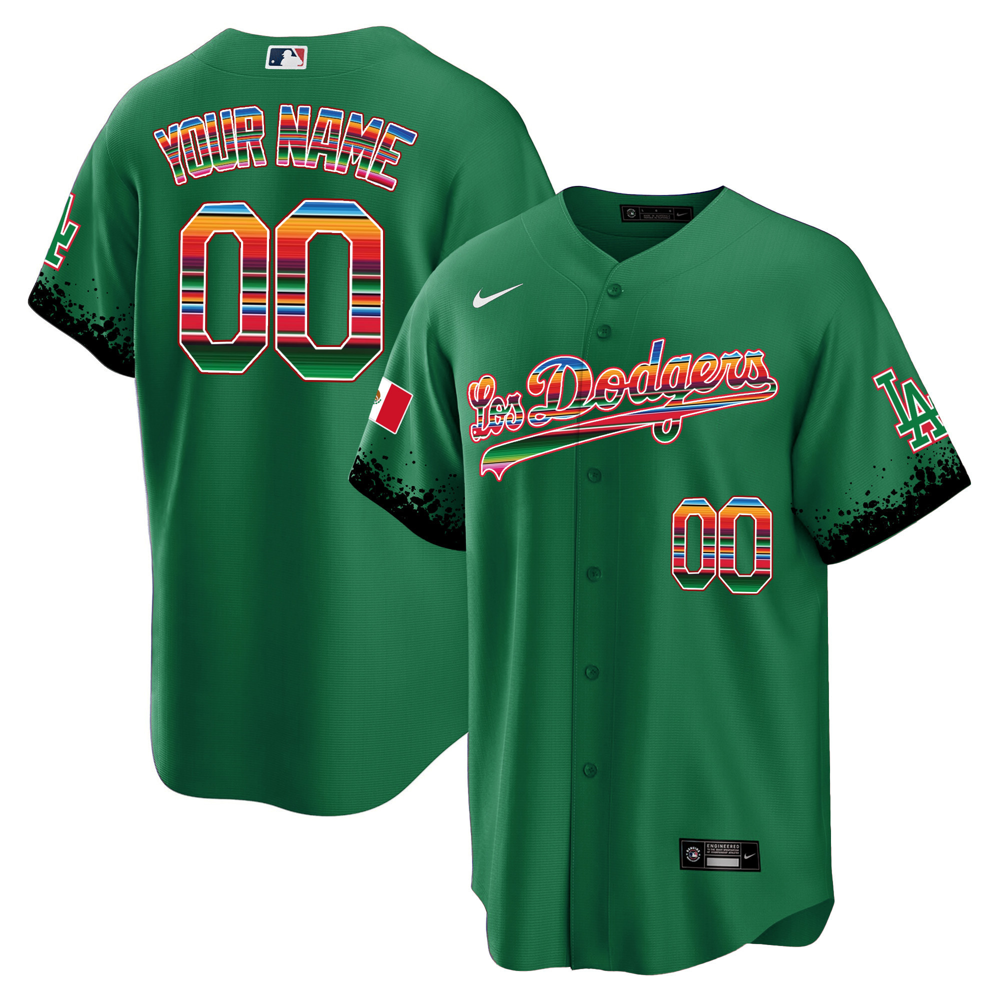Los Angeles Dodgers Mexico Cool Base City Connect Limited Custom Green Jersey - All Stitched