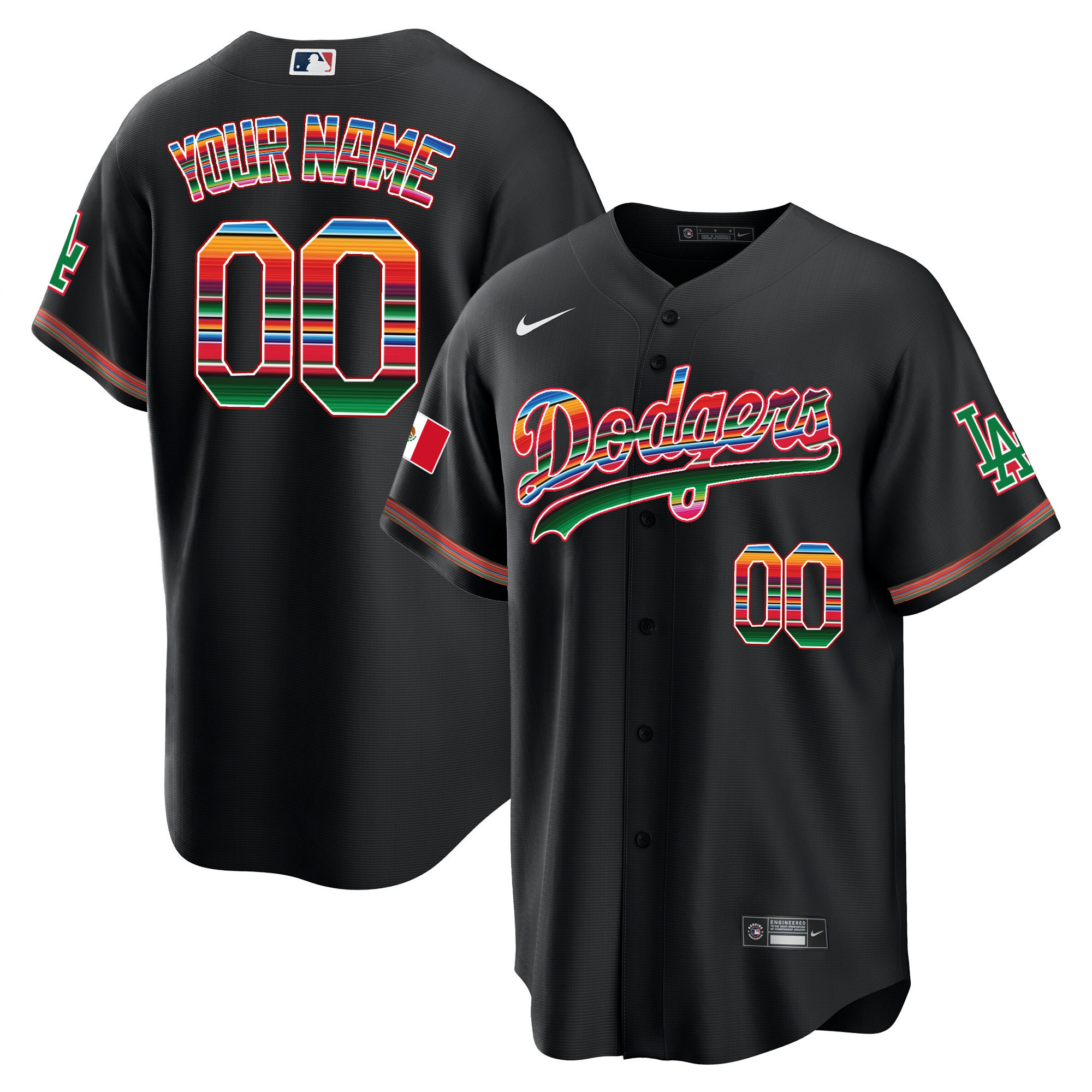 Los Angeles Dodgers Mexico Cool Base Limited Custom Black Jersey - All Stitched