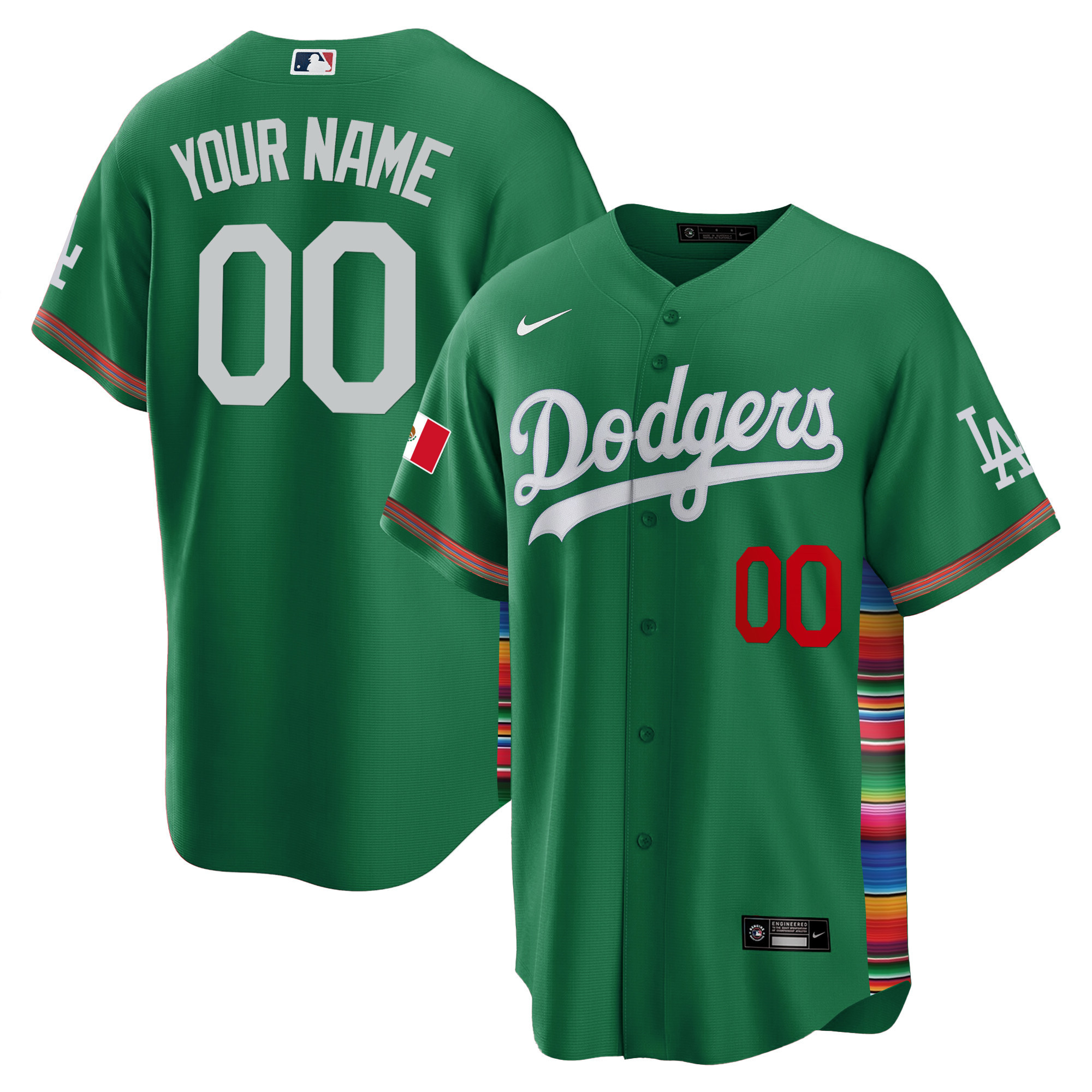 Los Angeles Dodgers Mexico Cool Base Limited Custom V2 Green Jersey - All Stitched