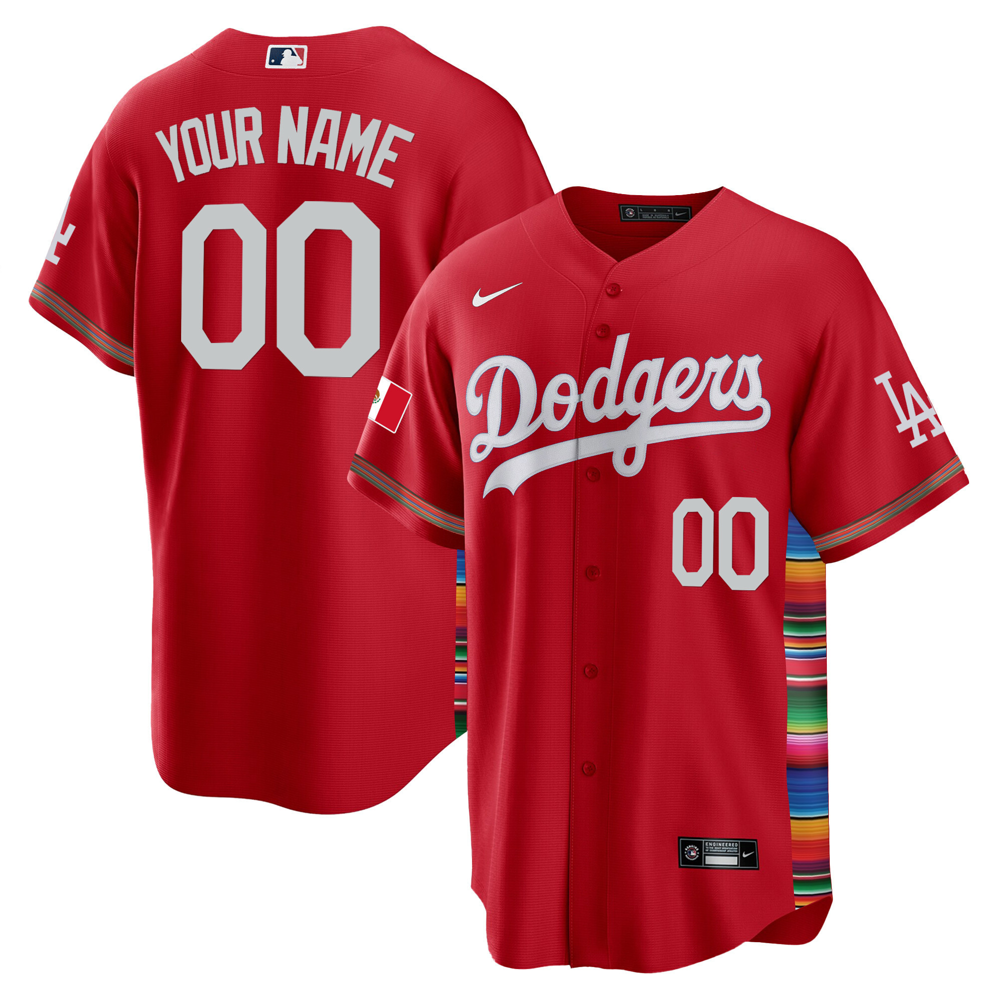 Los Angeles Dodgers Mexico Cool Base Limited Custom V2 Red Jersey - All Stitched