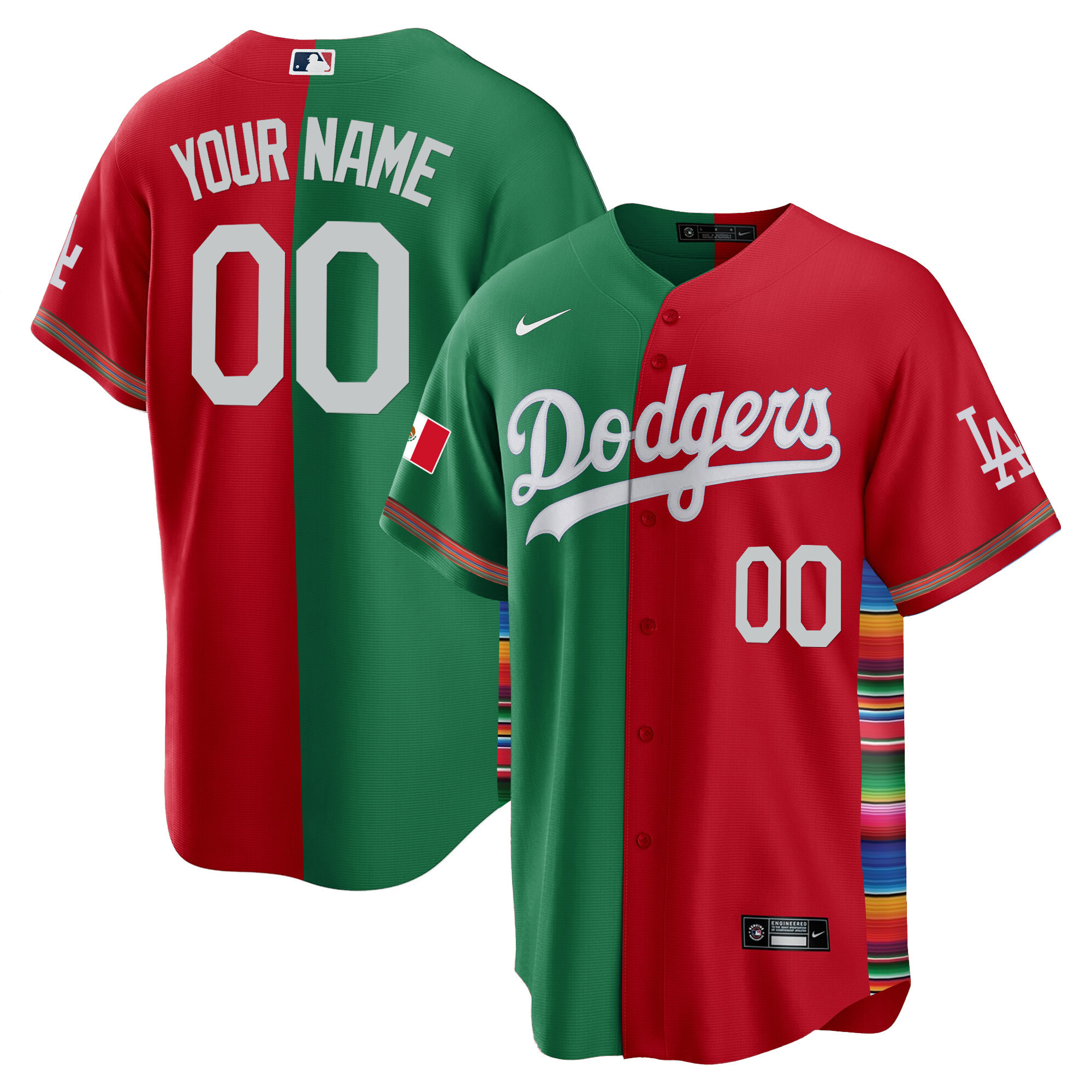 Los Angeles Dodgers Mexico Cool Base Limited Custom V2 Split Jersey - All Stitched