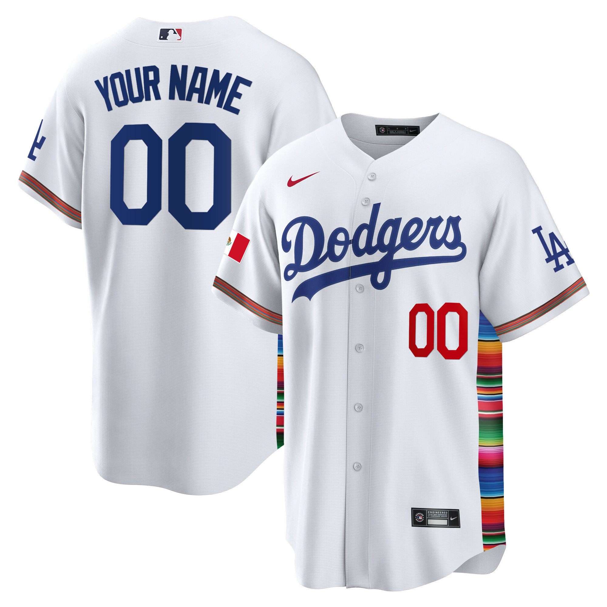 Los Angeles Dodgers Mexico Cool Base Limited Custom V2 White Jersey - All Stitched