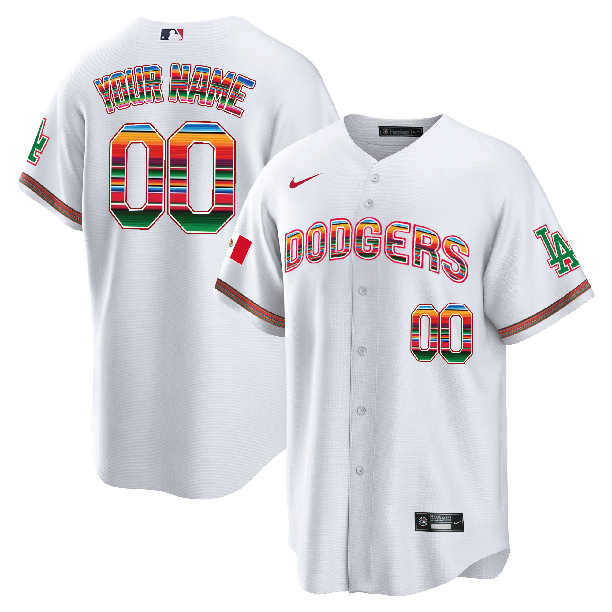 Los Angeles Dodgers Mexico Cool Base Limited Custom V3 White Jersey - All Stitched