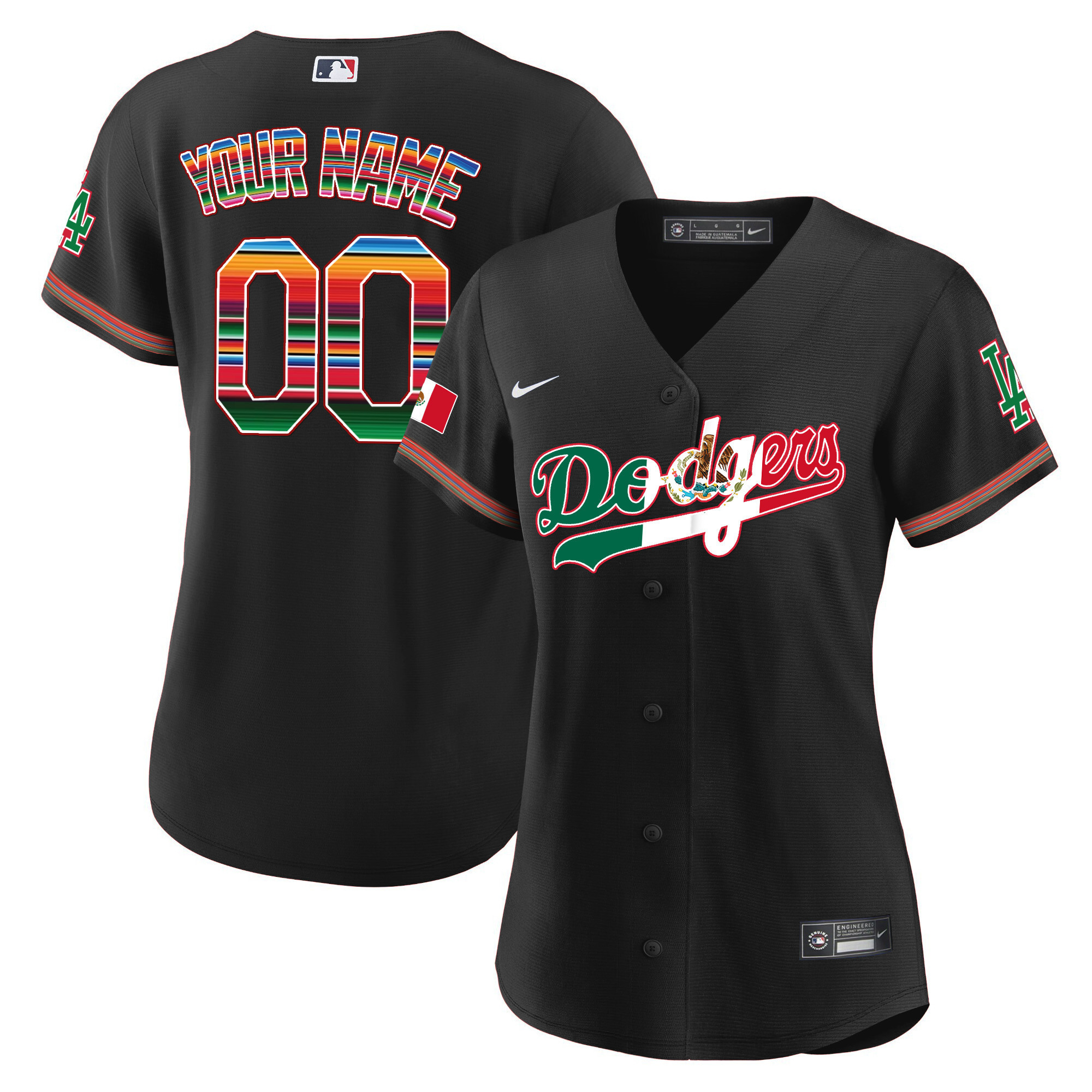 Los Angeles Dodgers Mexico Cool Base Limited Custom V4 Black Jersey - All Stitched
