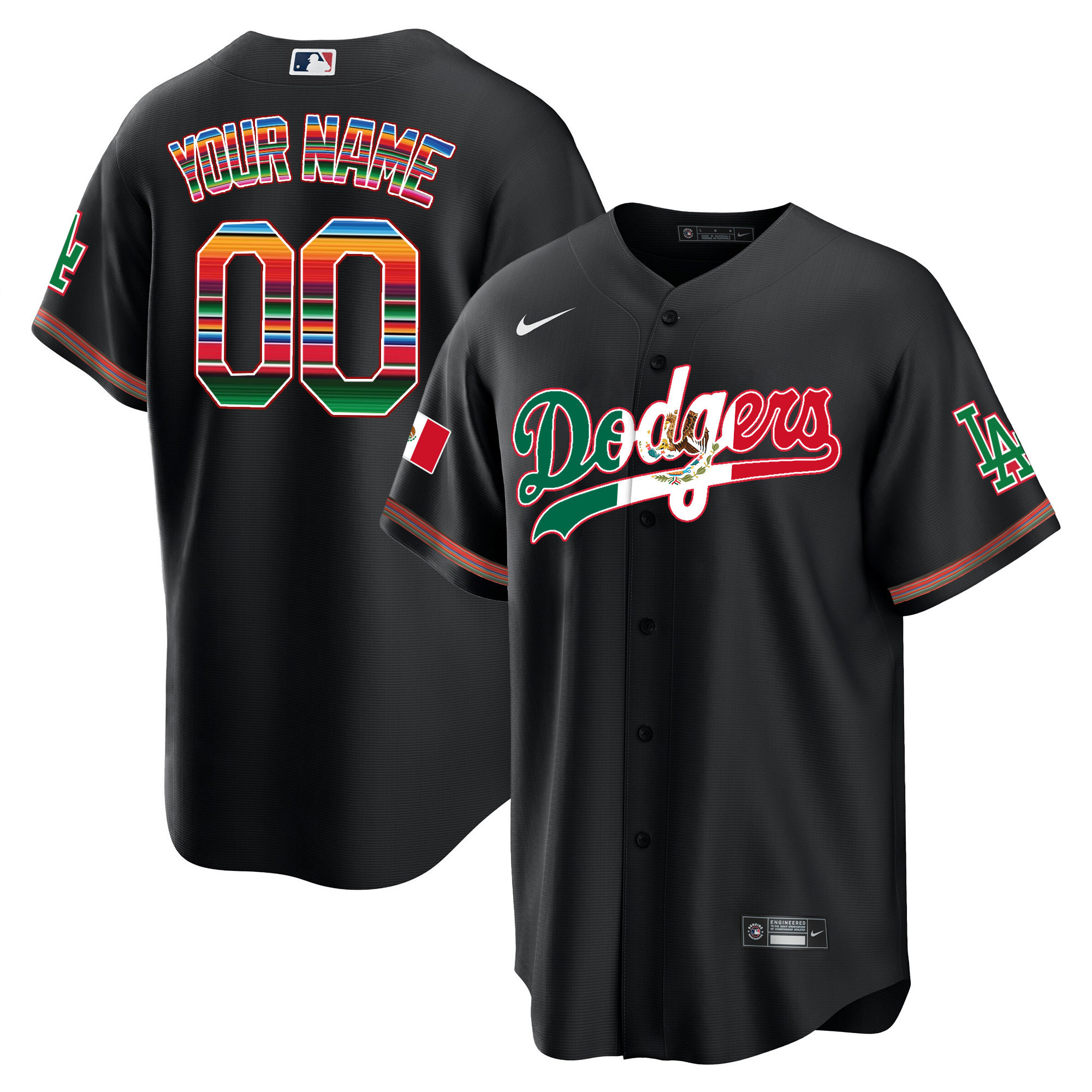 Los Angeles Dodgers Mexico Cool Base Limited Custom V4 Black Jersey - All Stitched