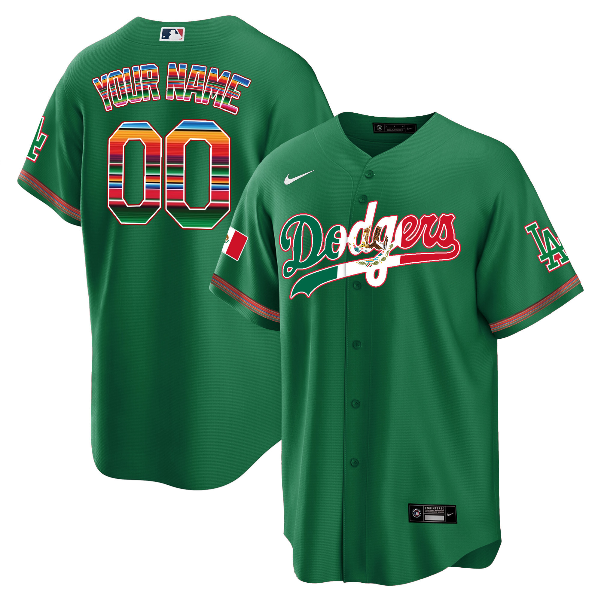Los Angeles Dodgers Mexico Cool Base Limited Custom V4 Green Jersey - All Stitched