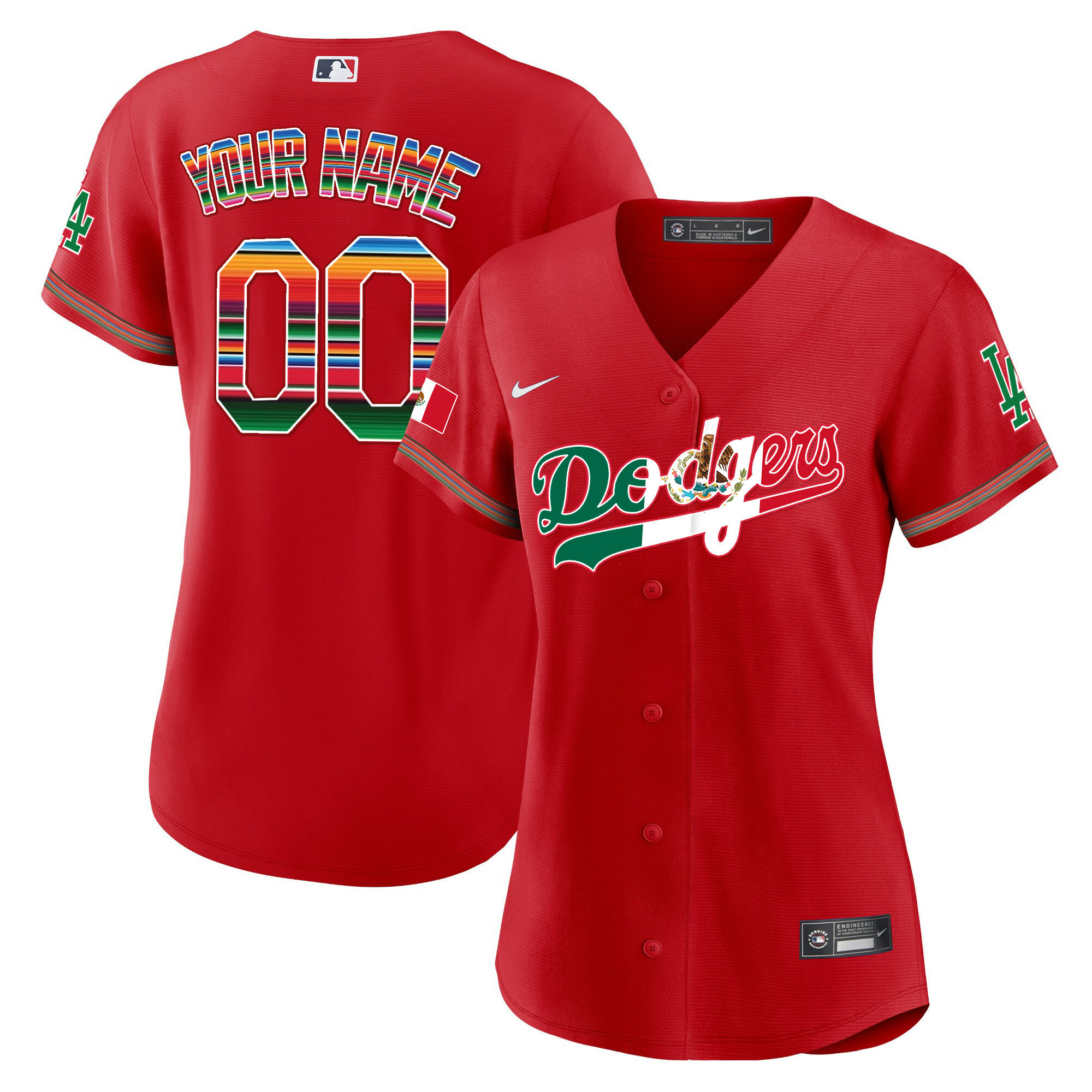 Los Angeles Dodgers Mexico Cool Base Limited Custom V4 Red Jersey - All Stitched