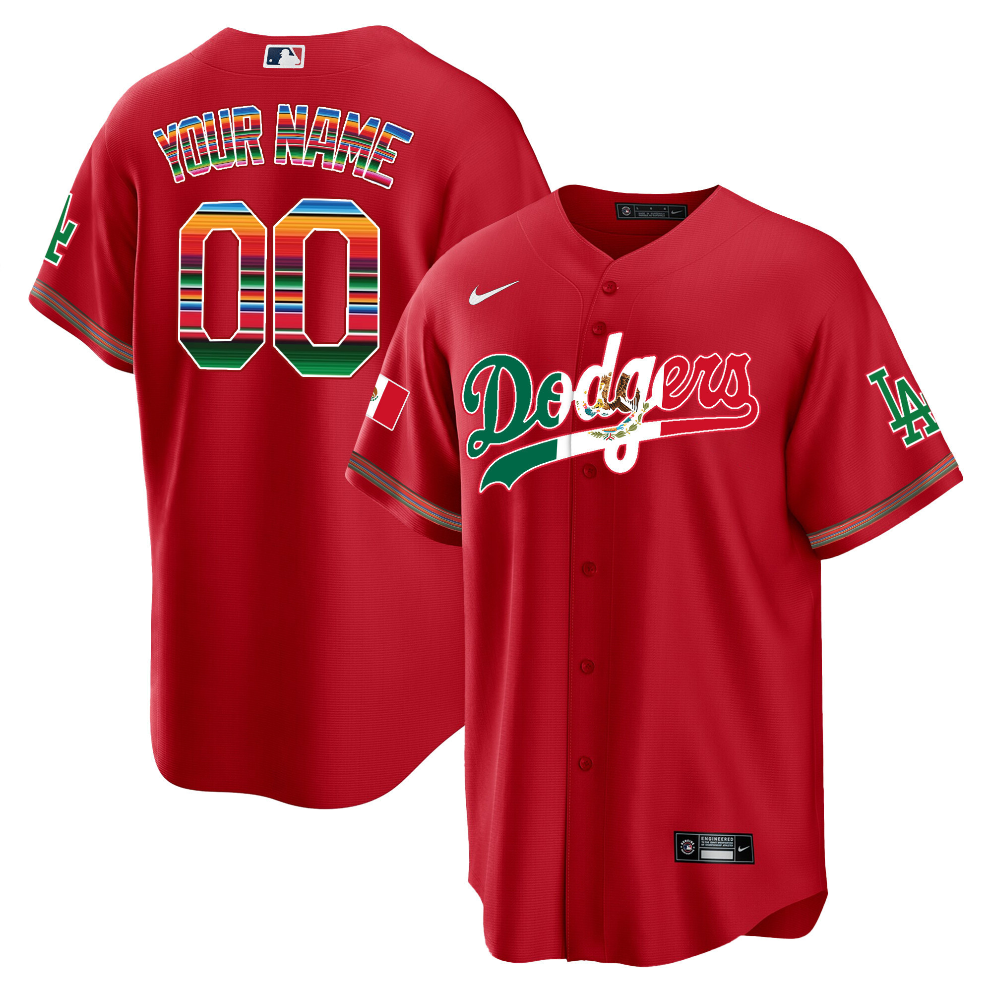 Los Angeles Dodgers Mexico Cool Base Limited Custom V4 Red Jersey - All Stitched
