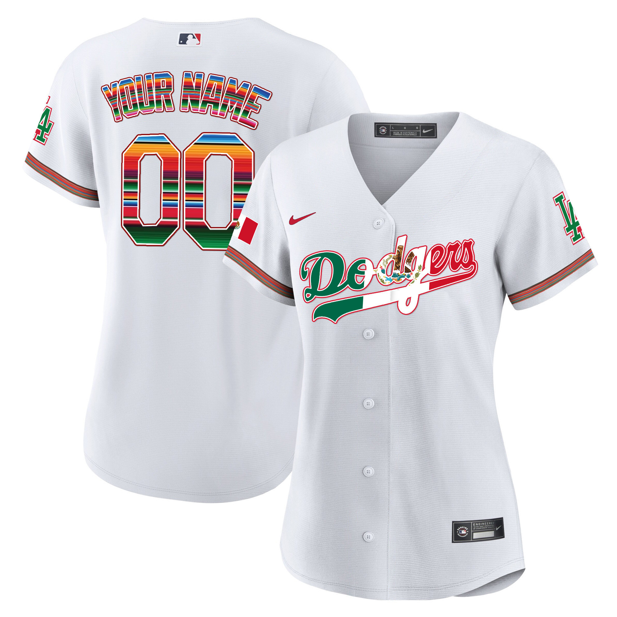 Los Angeles Dodgers Mexico Cool Base Limited Custom V4 White Jersey - All Stitched