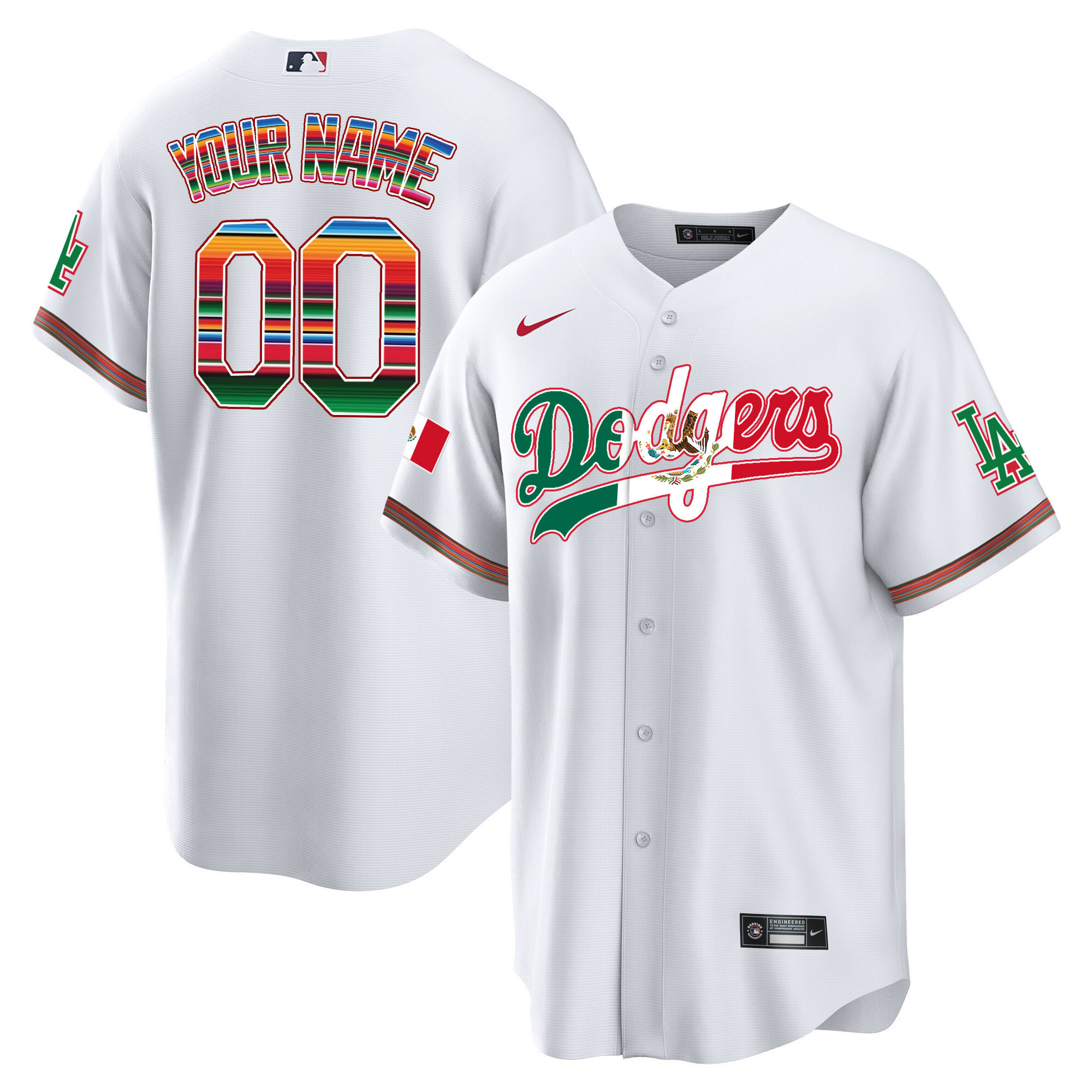 Los Angeles Dodgers Mexico Cool Base Limited Custom V4 White Jersey - All Stitched