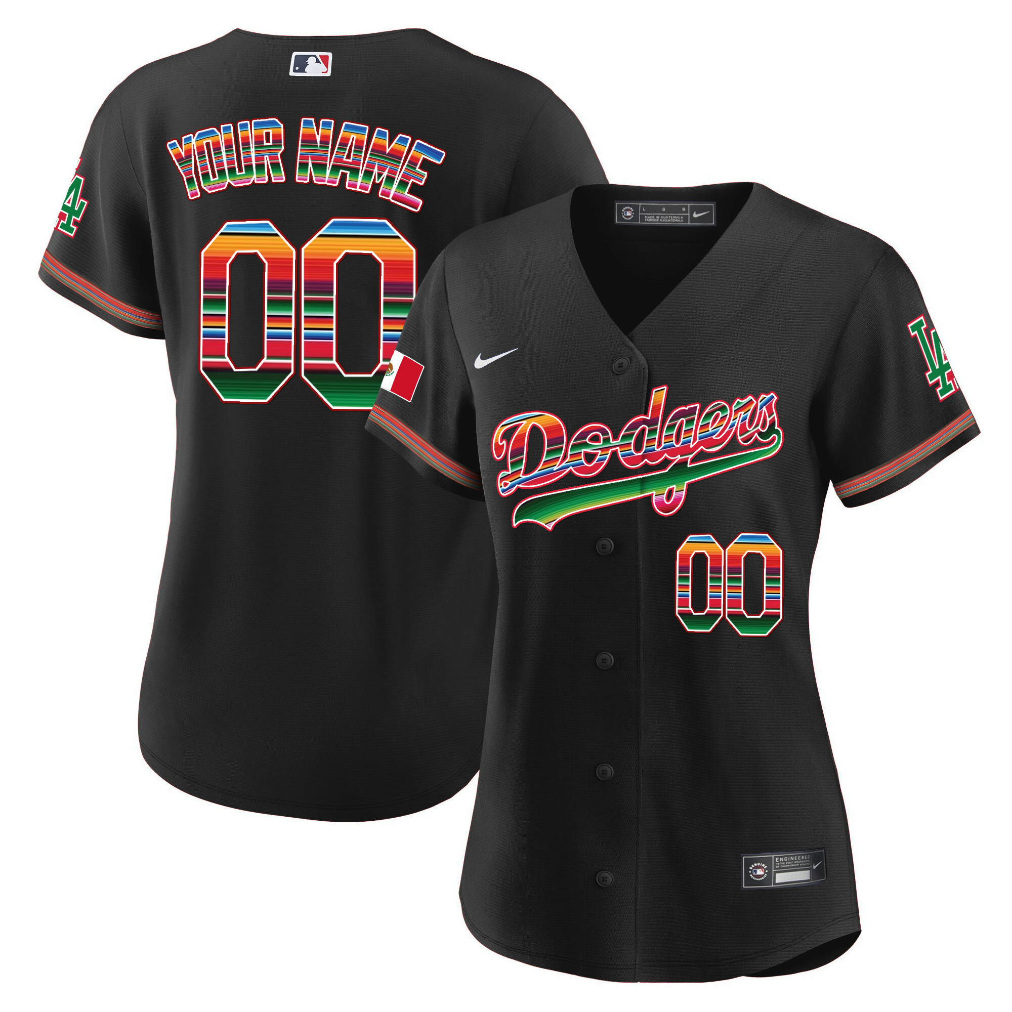 Los Angeles Dodgers Mexico Flex Base Limited Custom Black Jersey - All Stitched