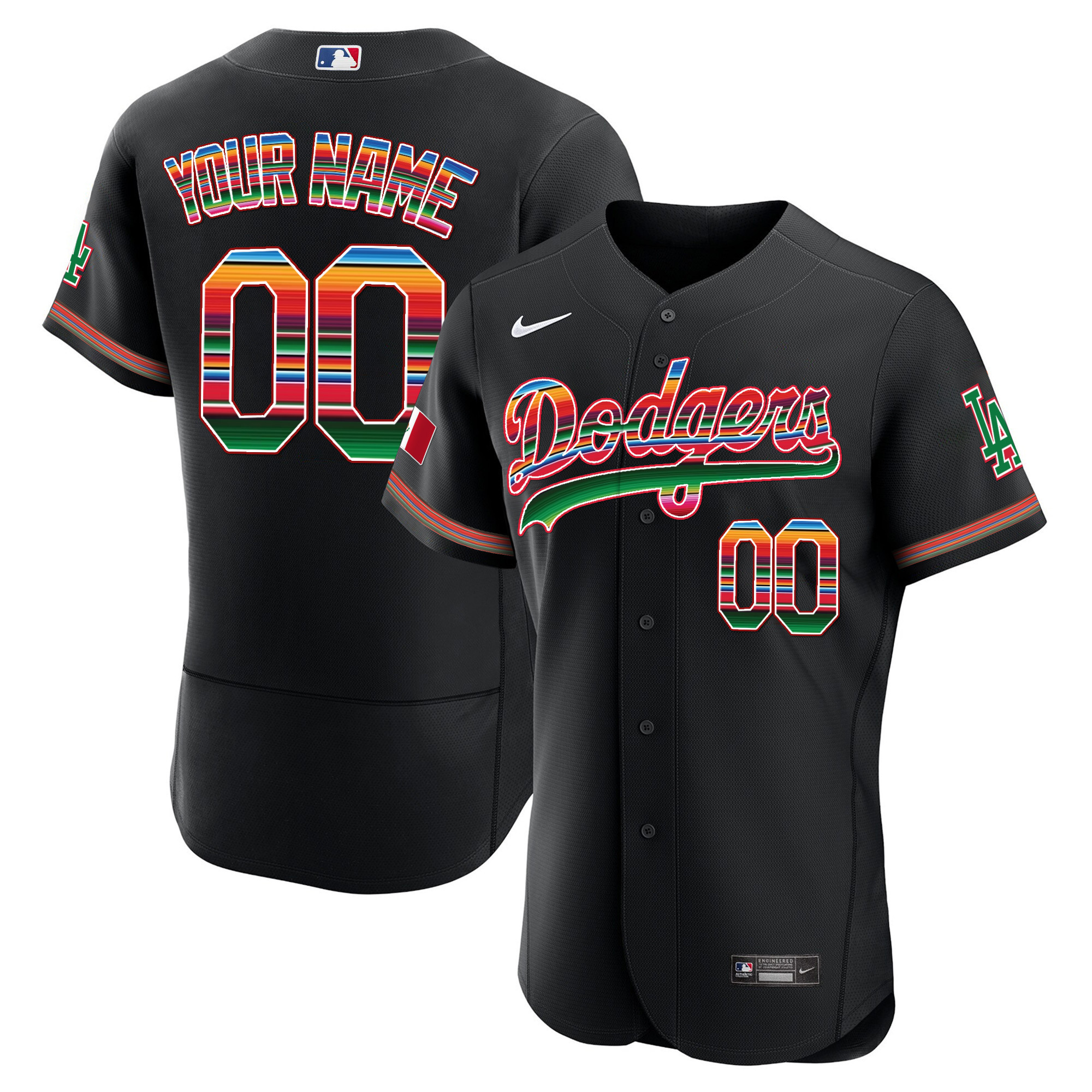 Los Angeles Dodgers Mexico Flex Base Limited Custom Black Jersey - All Stitched
