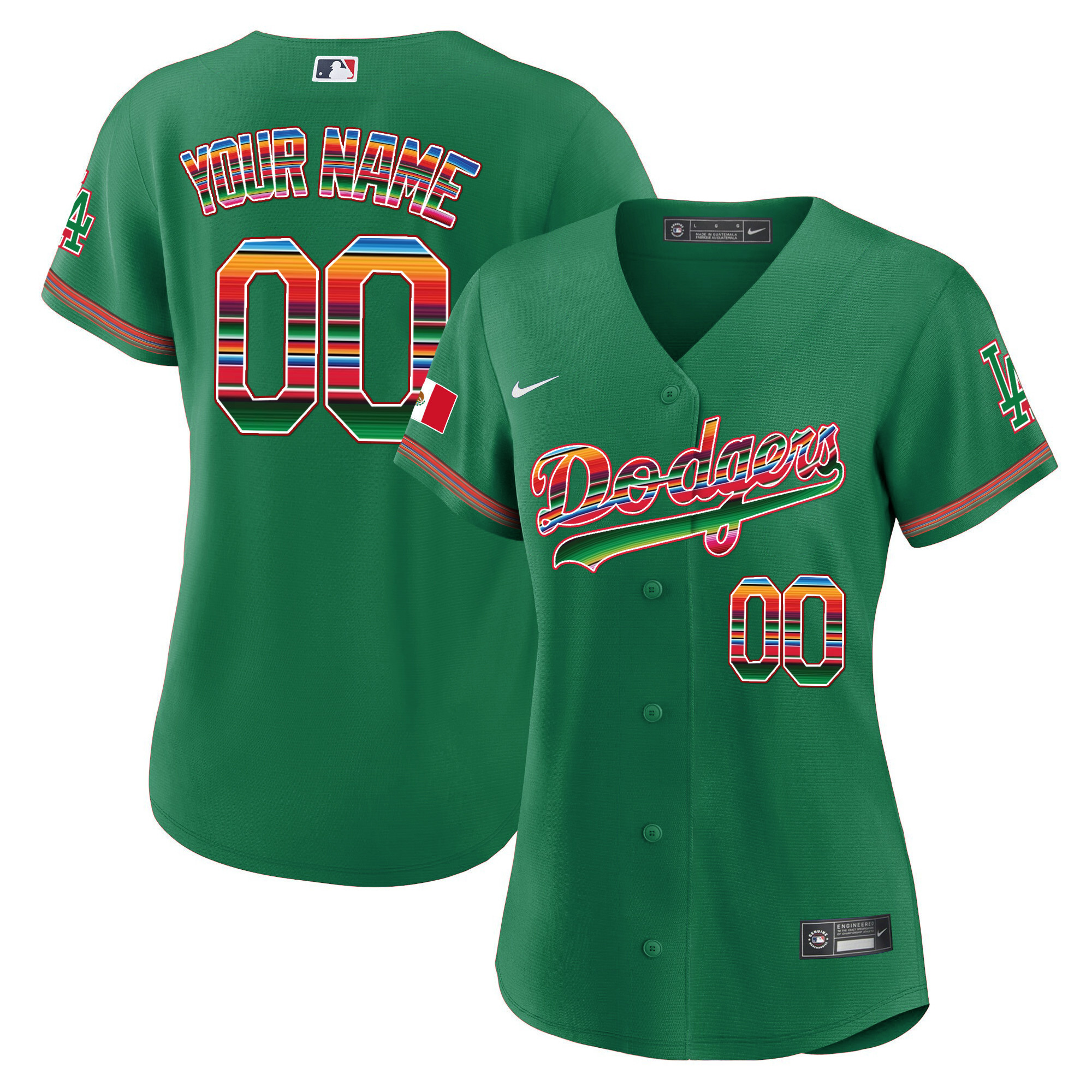Los Angeles Dodgers Mexico Flex Base Limited Custom Green Jersey - All Stitched