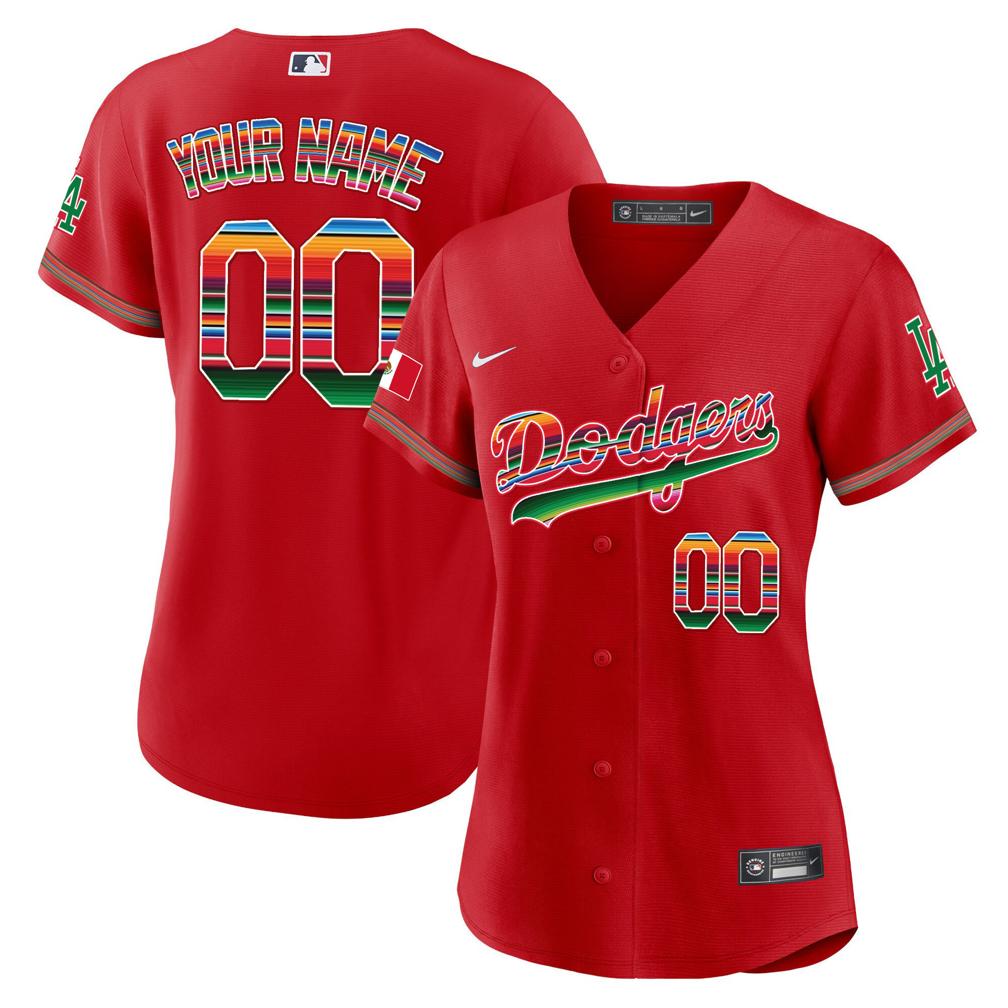 Los Angeles Dodgers Mexico Flex Base Limited Custom Red Jersey - All Stitched