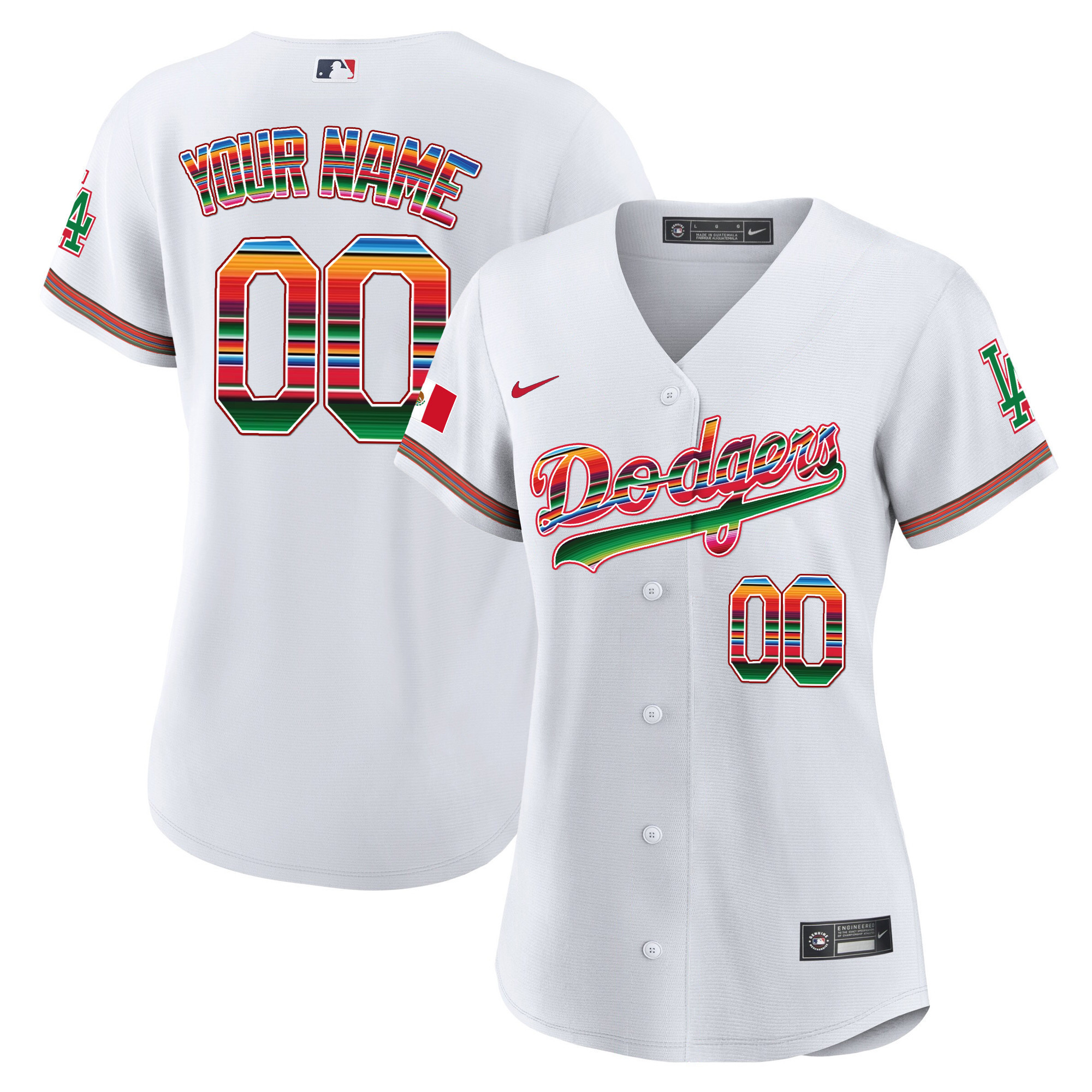 Los Angeles Dodgers Mexico Flex Base Limited Custom White Jersey - All Stitched
