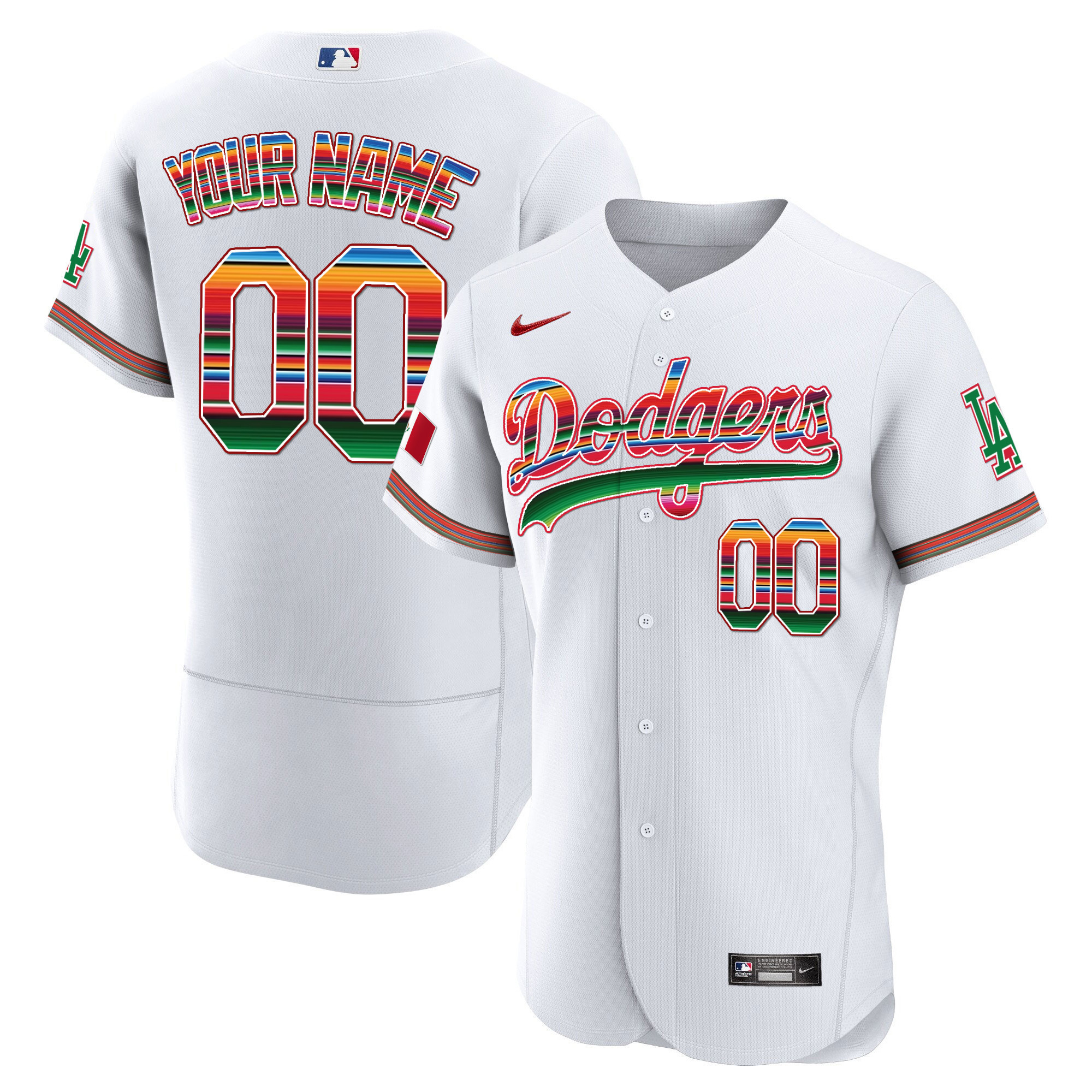 Los Angeles Dodgers Mexico Flex Base Limited Custom White Jersey - All Stitched