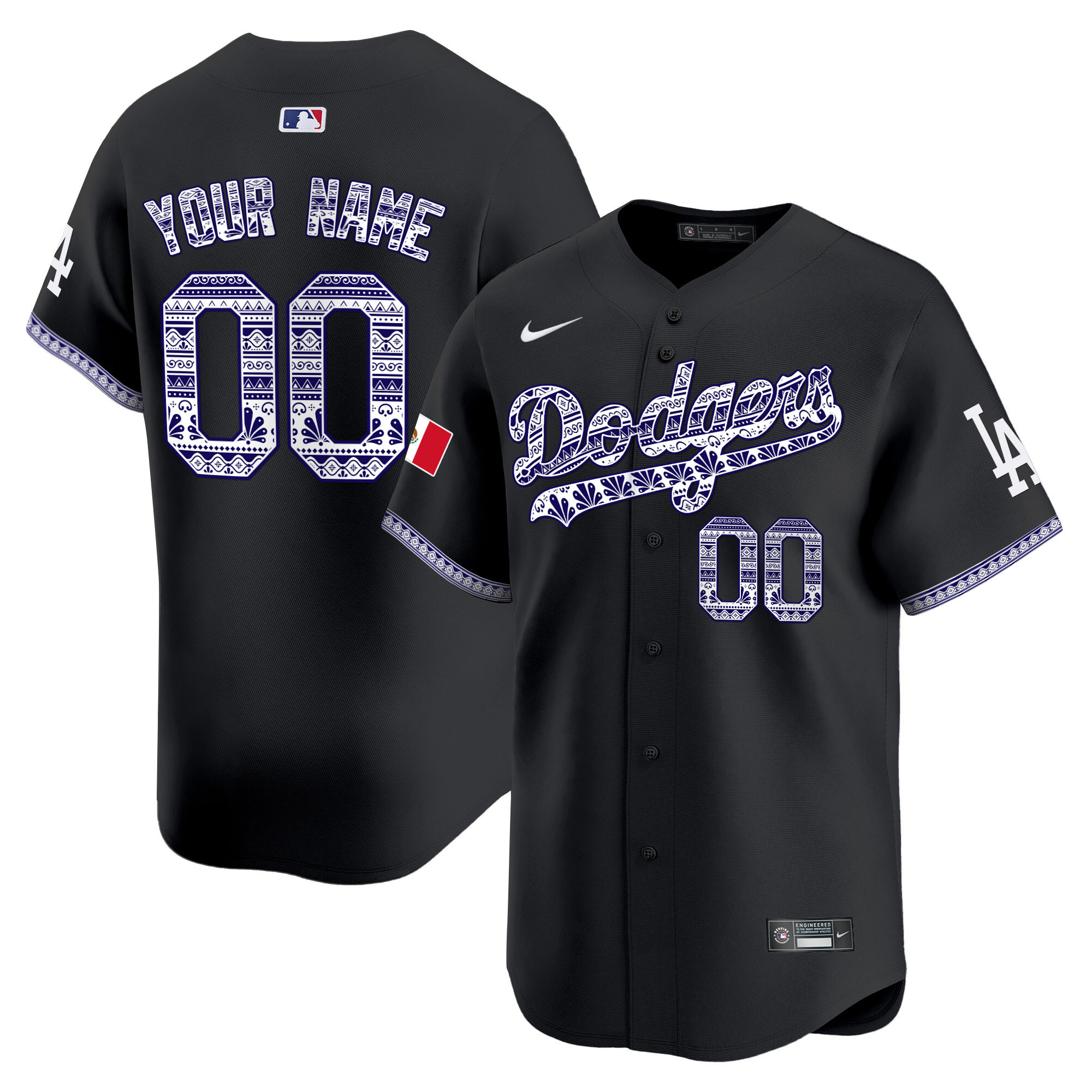 Los Angeles Dodgers Mexico Vapor Premier Limited Custom V3 Black Jersey - All Stitched
