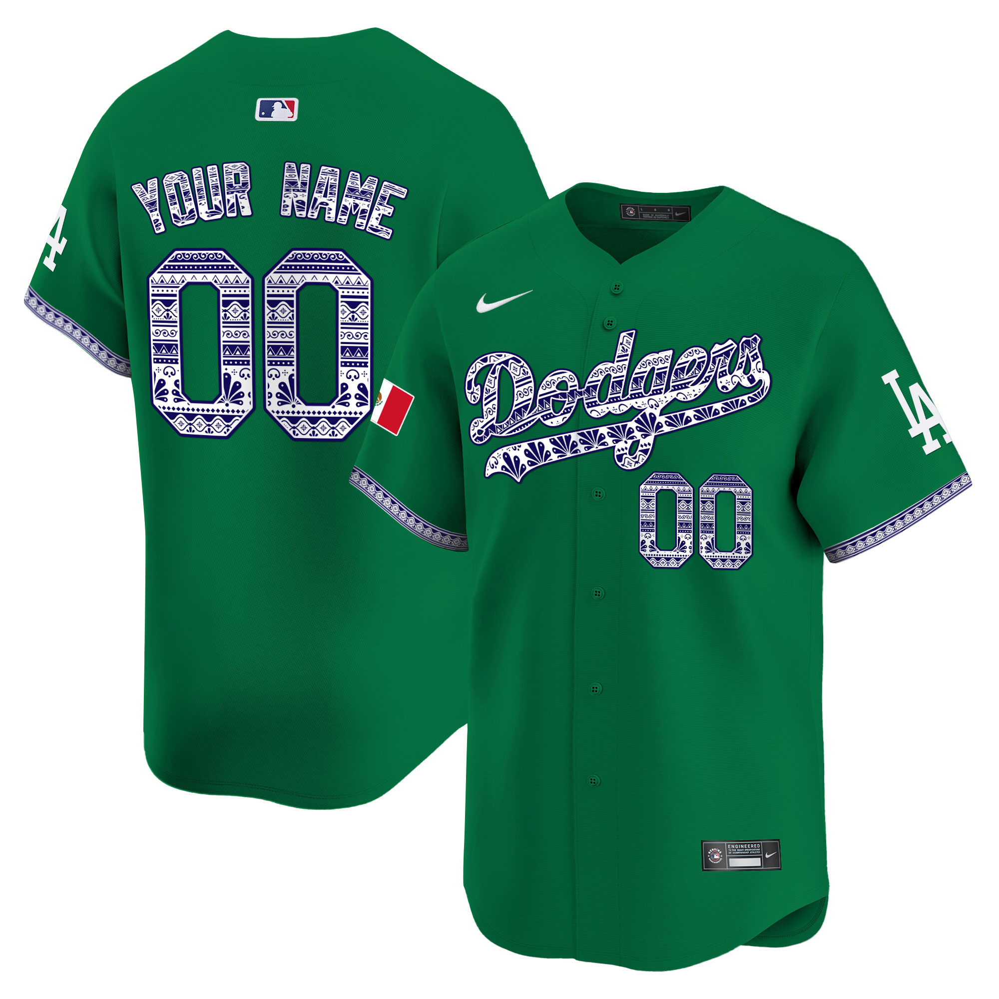 Los Angeles Dodgers Mexico Vapor Premier Limited Custom V3 Green Jersey - All Stitched