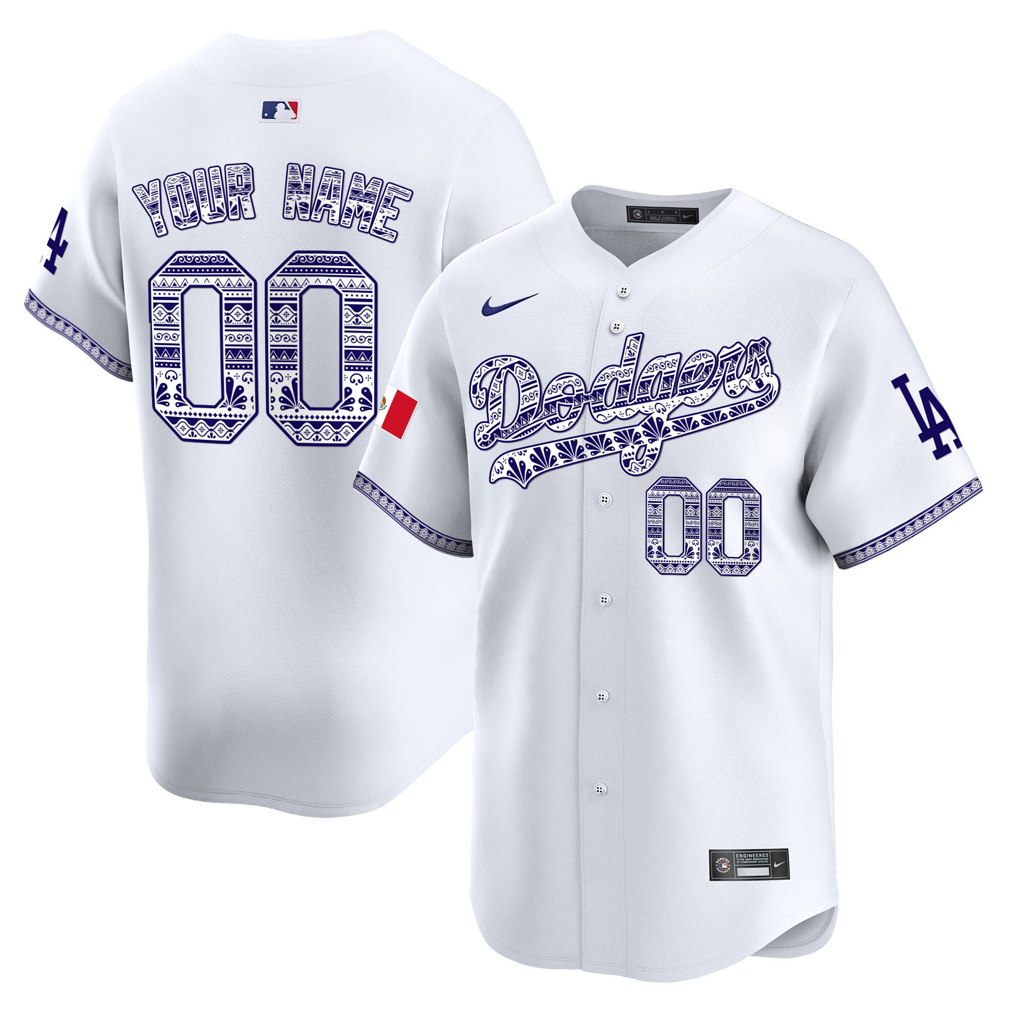 Los Angeles Dodgers Mexico Vapor Premier Limited Custom V3 White Jersey - All Stitched