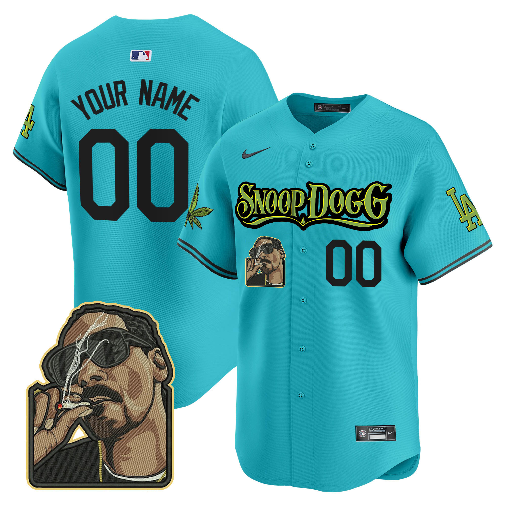Los Angeles Dodgers Snoop Dogg Vapor Premier Limited Custom Aqua Jersey - All Stitched