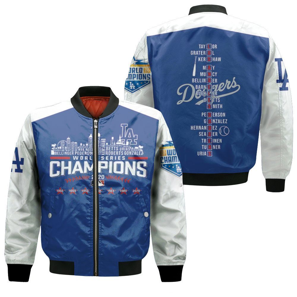 Los Angeles Dodgers Team Name World Series Champions 3D Bomber Jacket