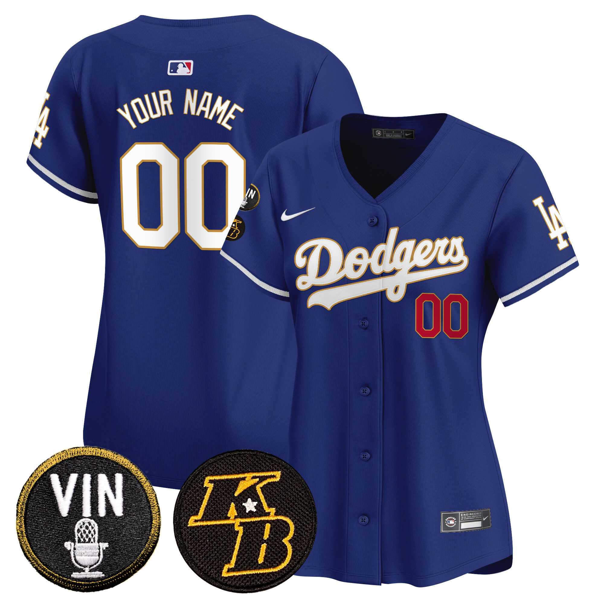 Los Angeles Dodgers Vin & Kobe Patch Gold Trim Vapor Premier Limited Custom Royal Jersey - All Stitched
