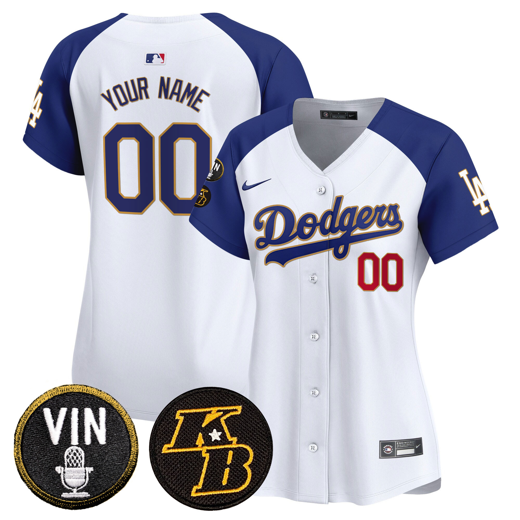 Los Angeles Dodgers Vin & Kobe Patch Gold Trim Vapor Premier Limited Custom White Alternate Jersey - All Stitched