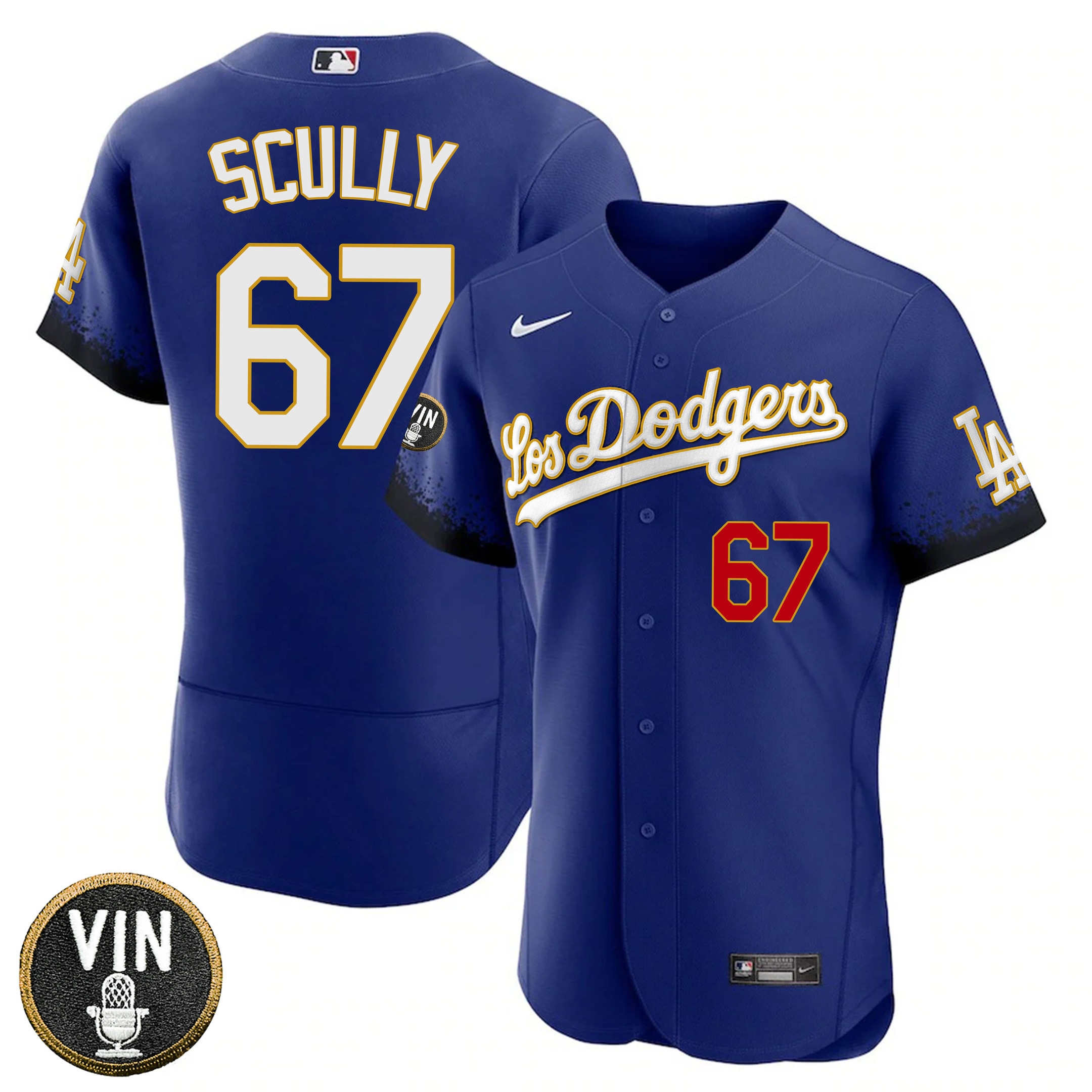 Los Angeles Dodgers Vin Scully Patch Gold Trim Flex City Connect Jersey - All Stitched