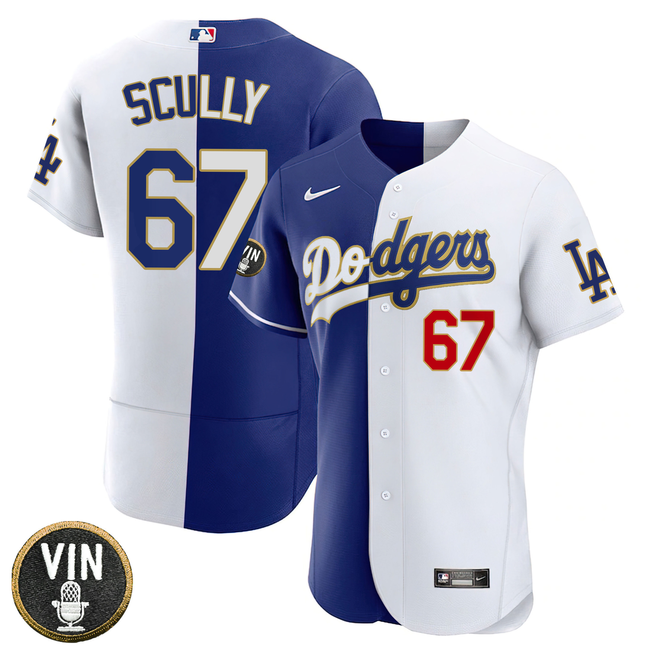 Los Angeles Dodgers Vin Scully Patch Gold Trim Flex Split Jersey - All Stitched