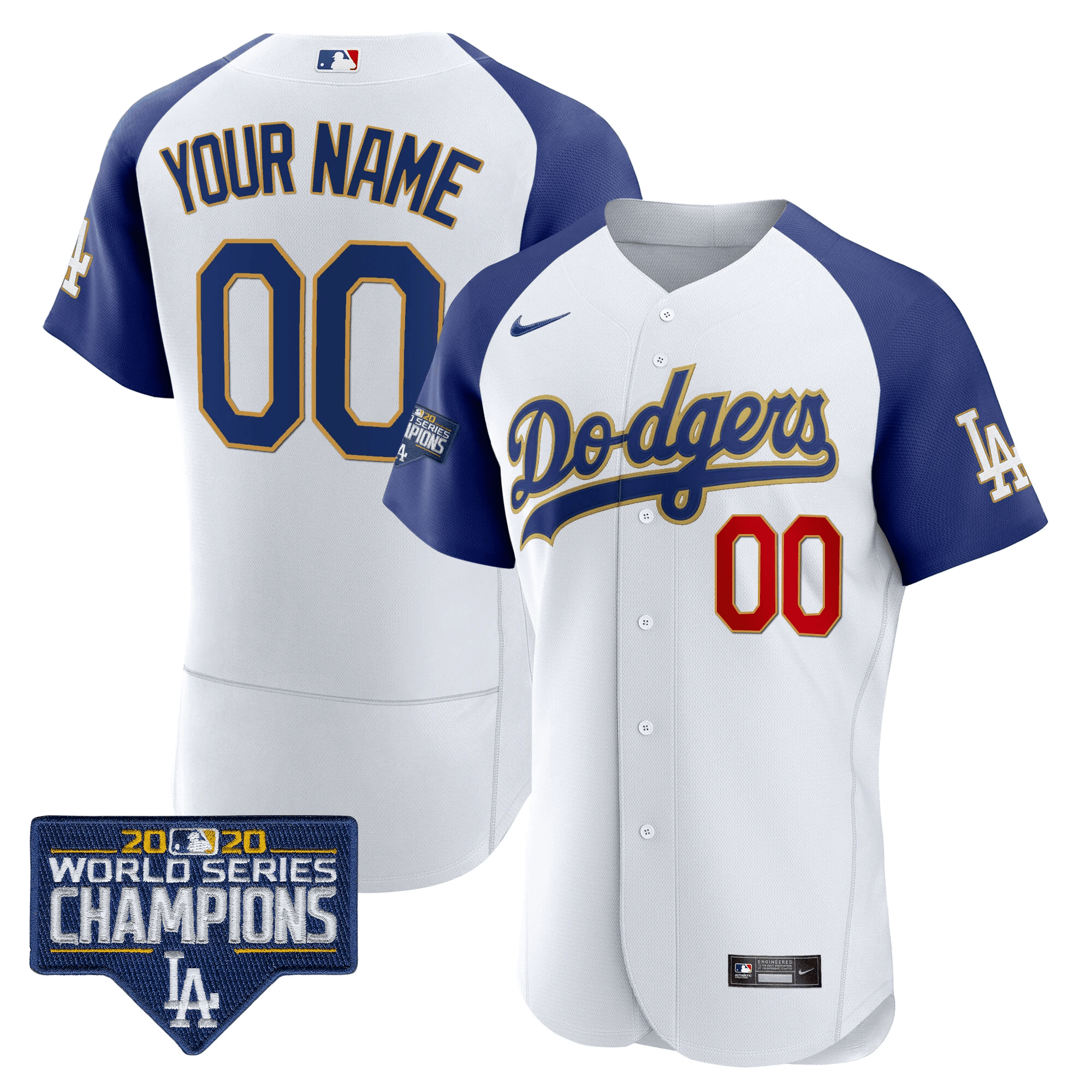 Los Angeles Dodgers World Series Champions Patch Flex Base Custom Alternate Gold White Jersey - All Stitched