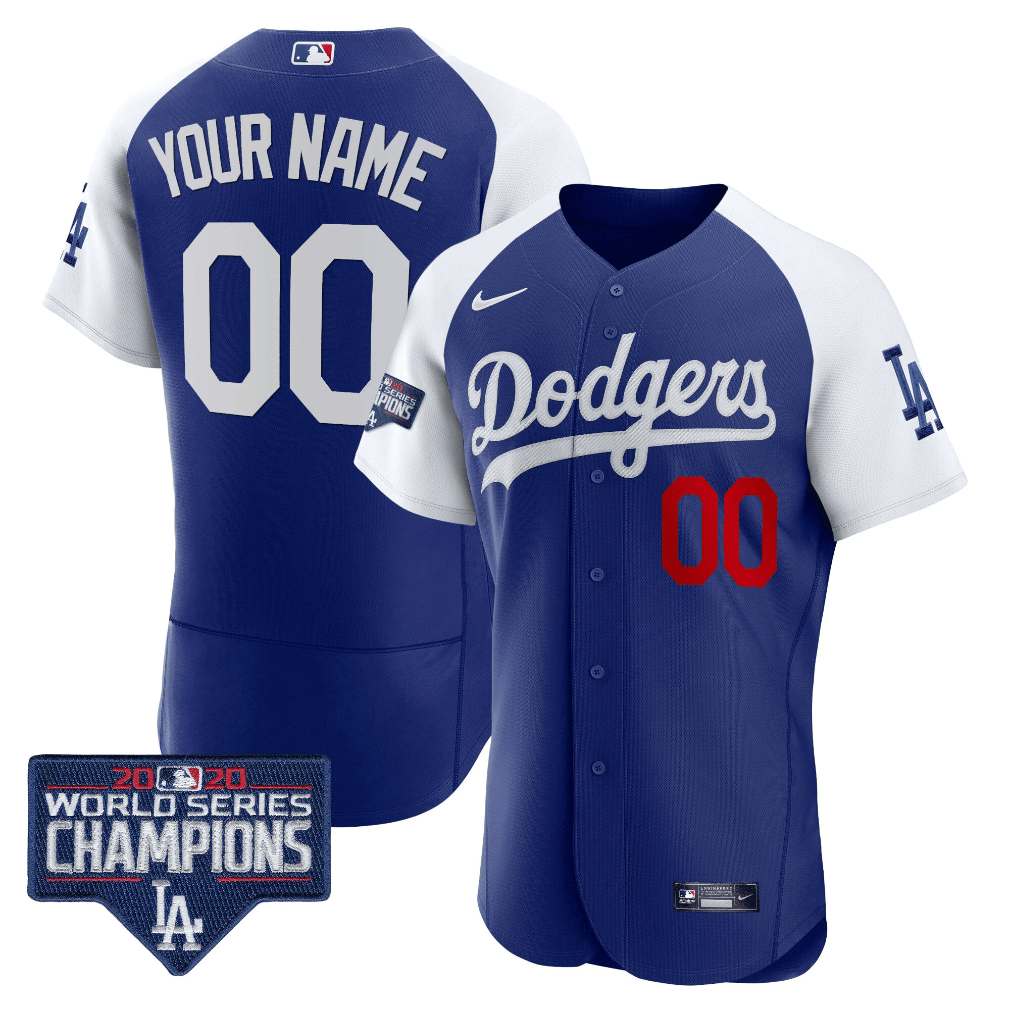 Los Angeles Dodgers World Series Champions Patch Flex Base Custom Alternate Royal Jersey - All Stitched