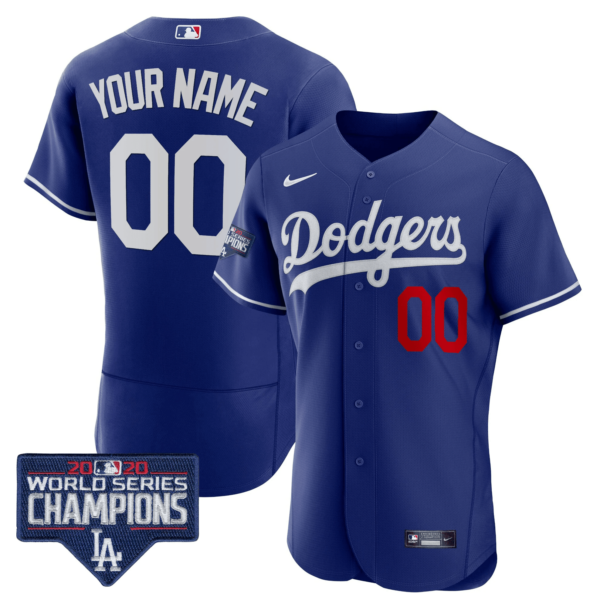Los Angeles Dodgers World Series Champions Patch Flex Base Custom Royal Jersey - All Stitched