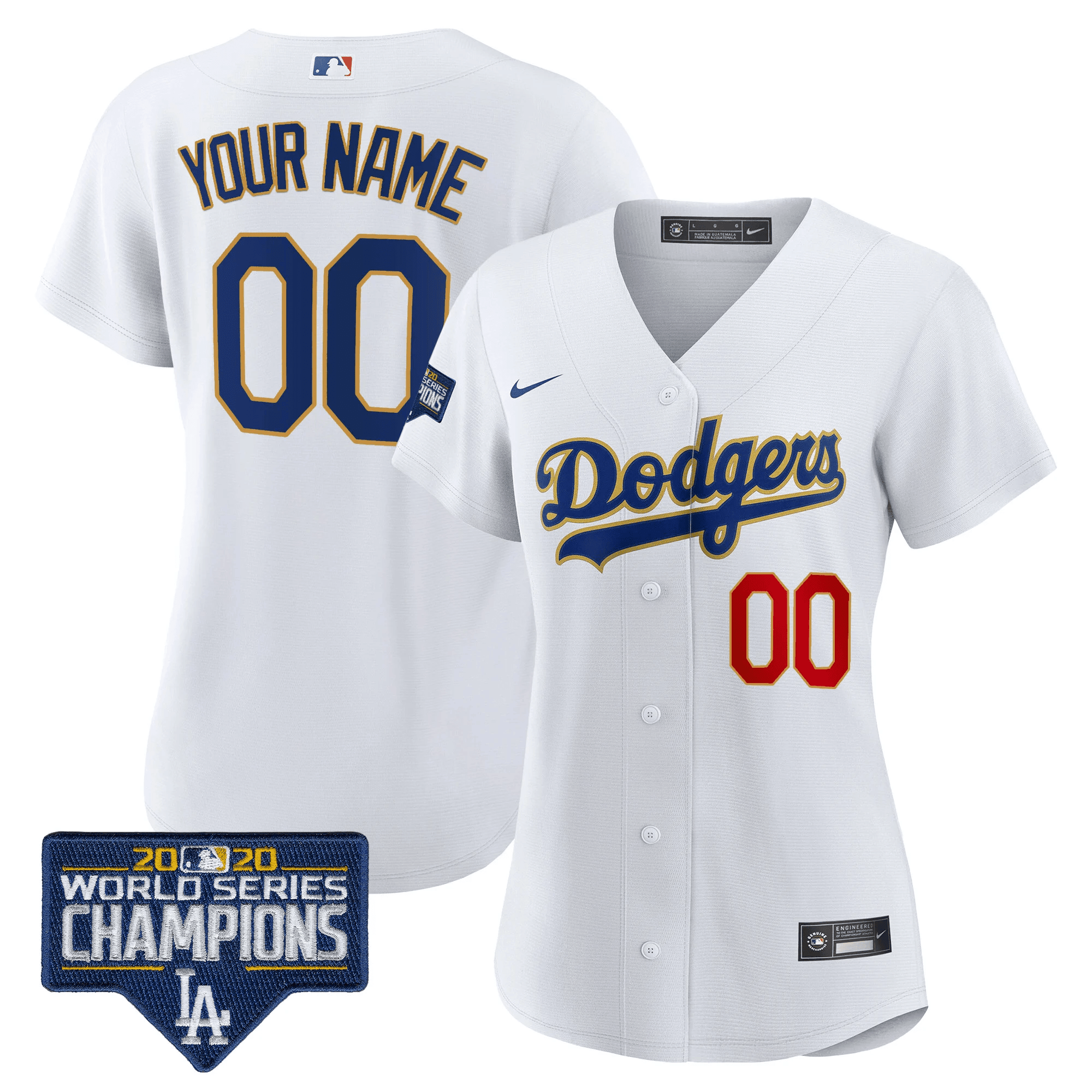 Los Angeles Dodgers World Series Champions Patch Flex Base Custom White Gold Jersey - All Stitched