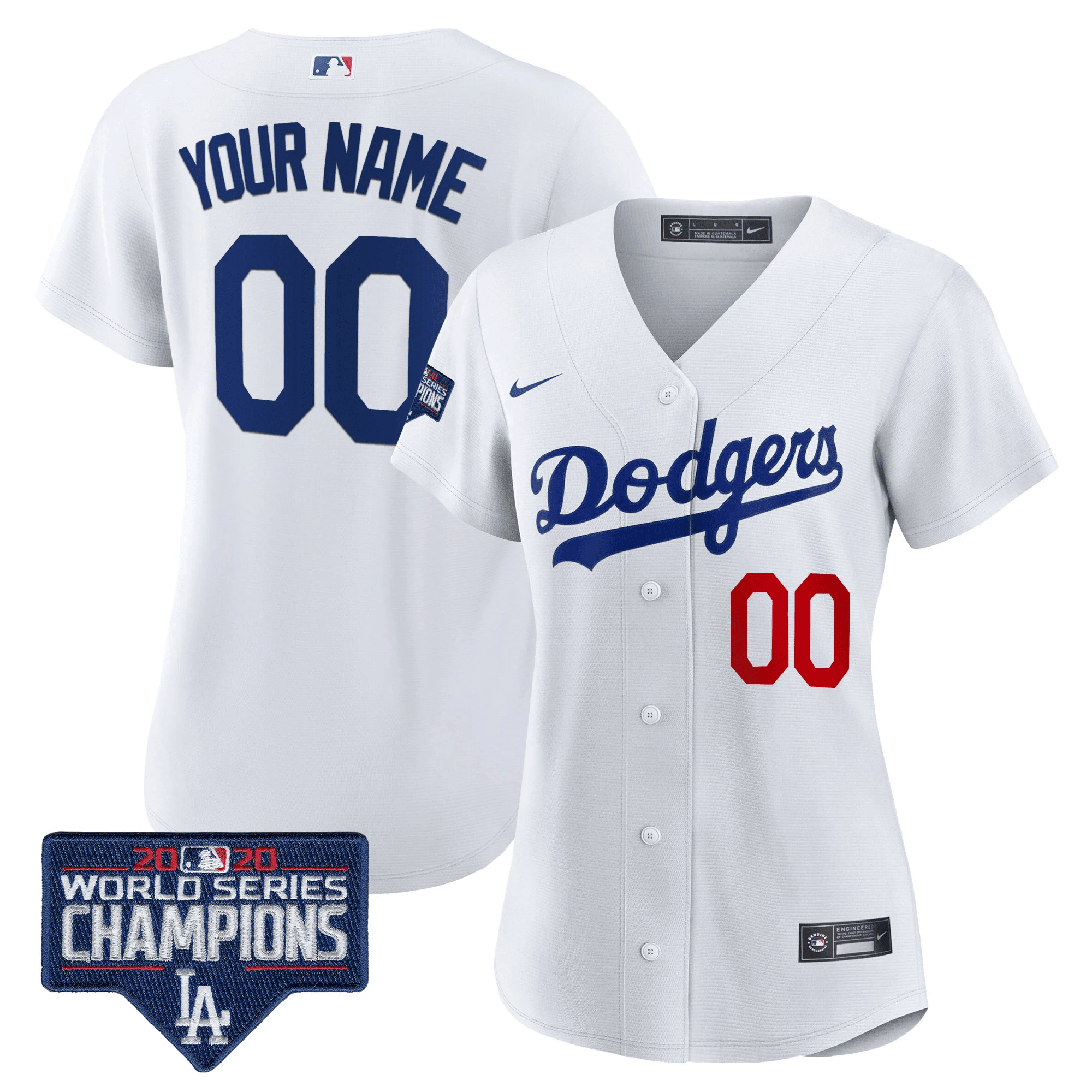 Los Angeles Dodgers World Series Champions Patch Flex Base Custom White Jersey - All Stitched