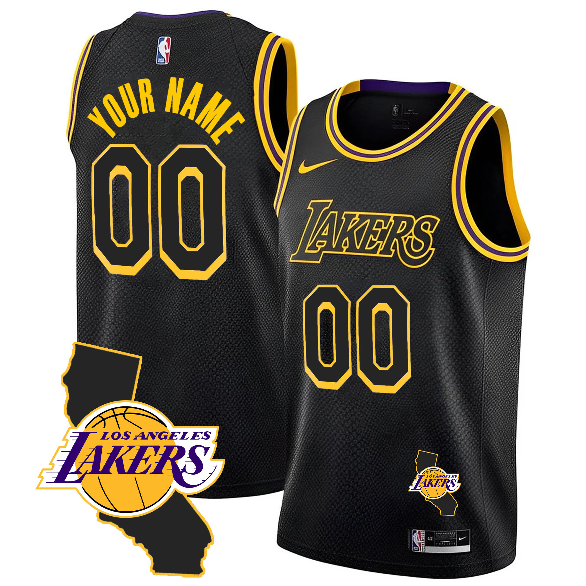 Los Angeles Lakers California Patch Custom Black Mamba Jersey - All Stitched