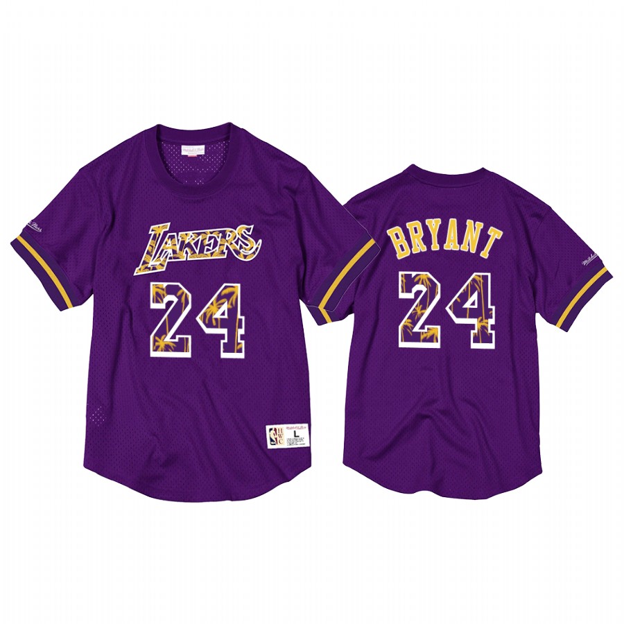 Los Angeles Lakers Kobe Bryant Purple Palm Tree Mesh Crewneck Jersey #24